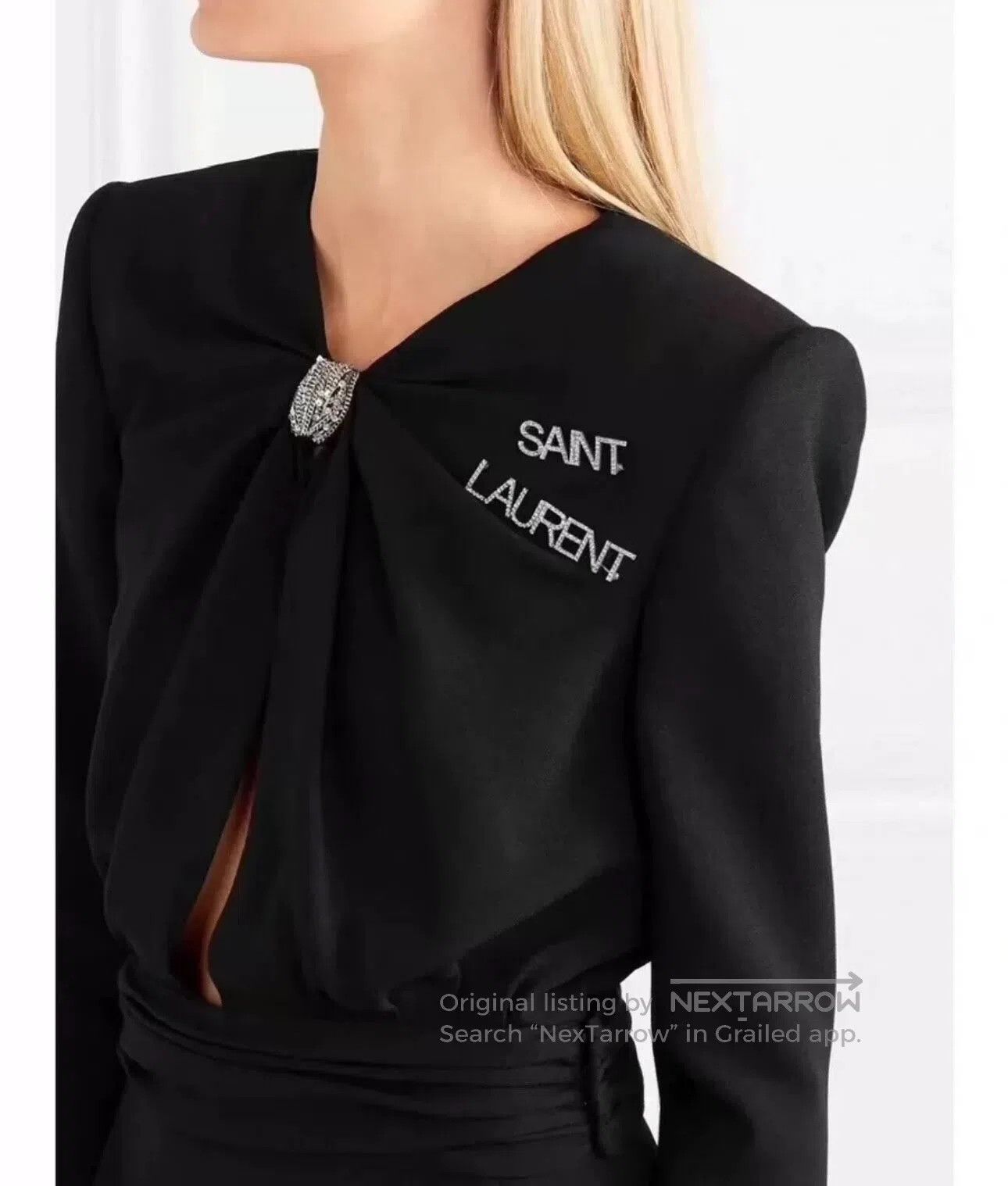 Saint Laurent Paris Saint Laurent Paris Crystal Logo Double Brooch| Size ONE SIZE - 3 Thumbnail