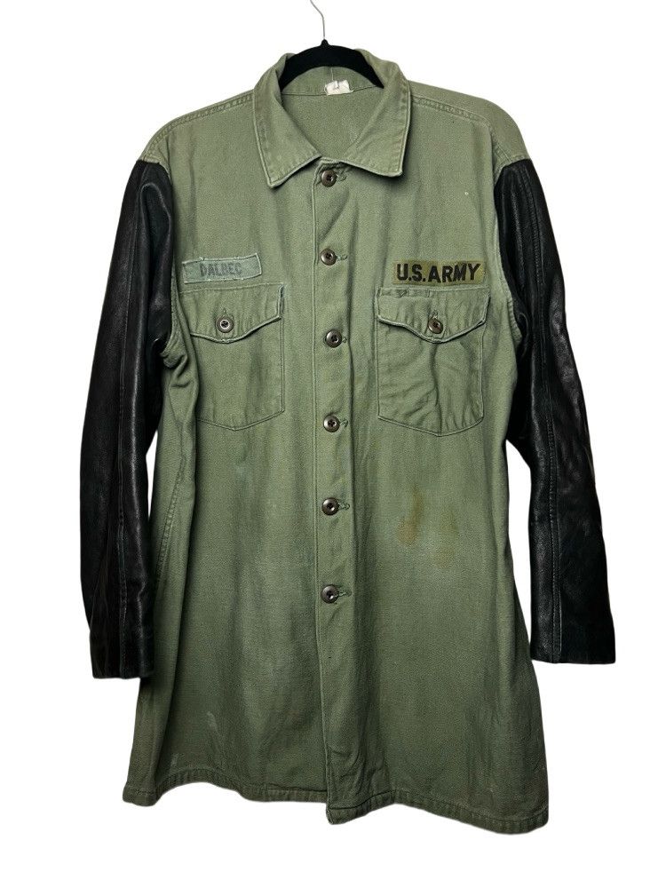 Vintage Vintage 60's-70's US Army Shirt Jacket w Leather Sleeves Size US S / EU 44-46 / 1 - 1 Thumbnail