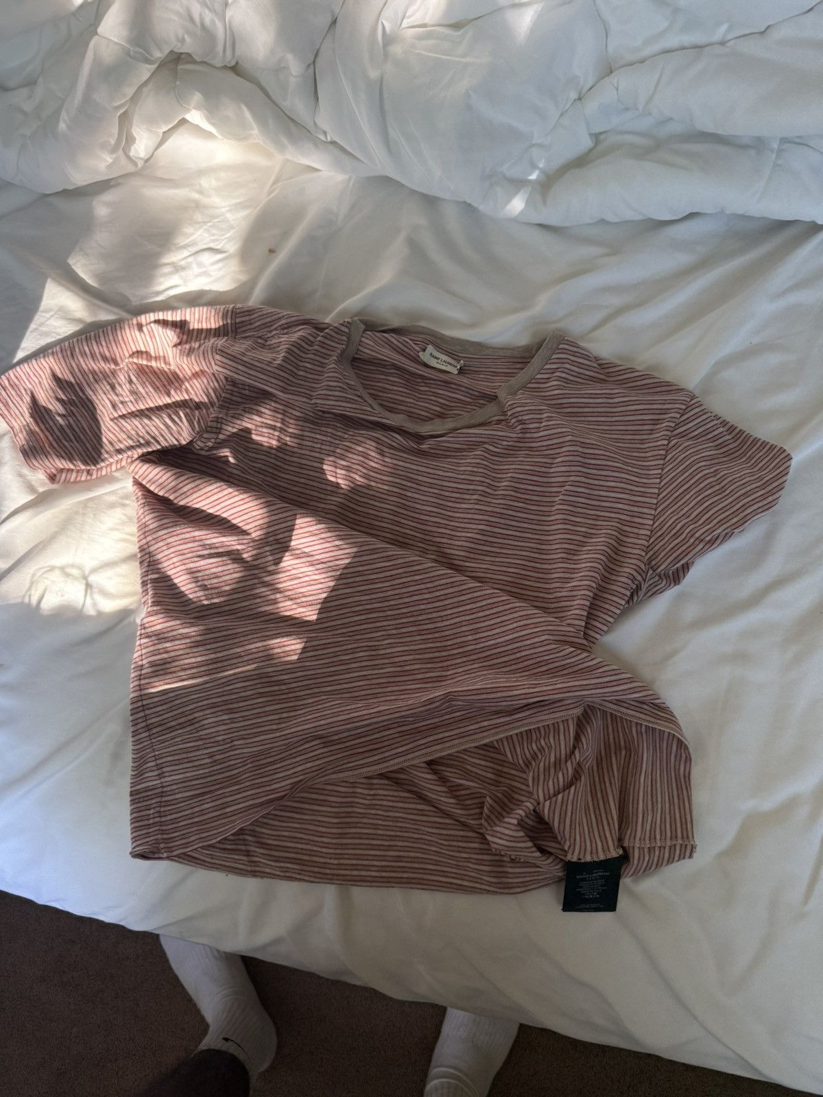 Yves Saint Laurent White, Red, and Brown Saint Laurent Striped Tee Size US M / EU 48-50 / 2 - 5 Thumbnail