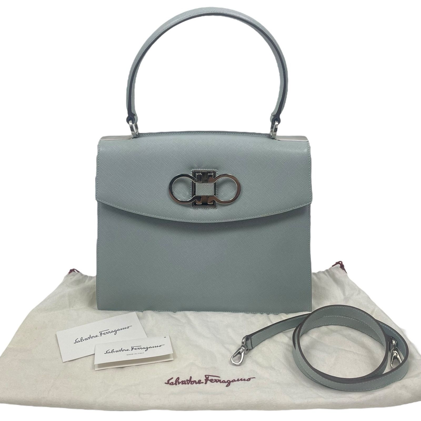 Salvatore Ferragamo Double Gancini Saffiano Top Handle Bag in Blue, Women's