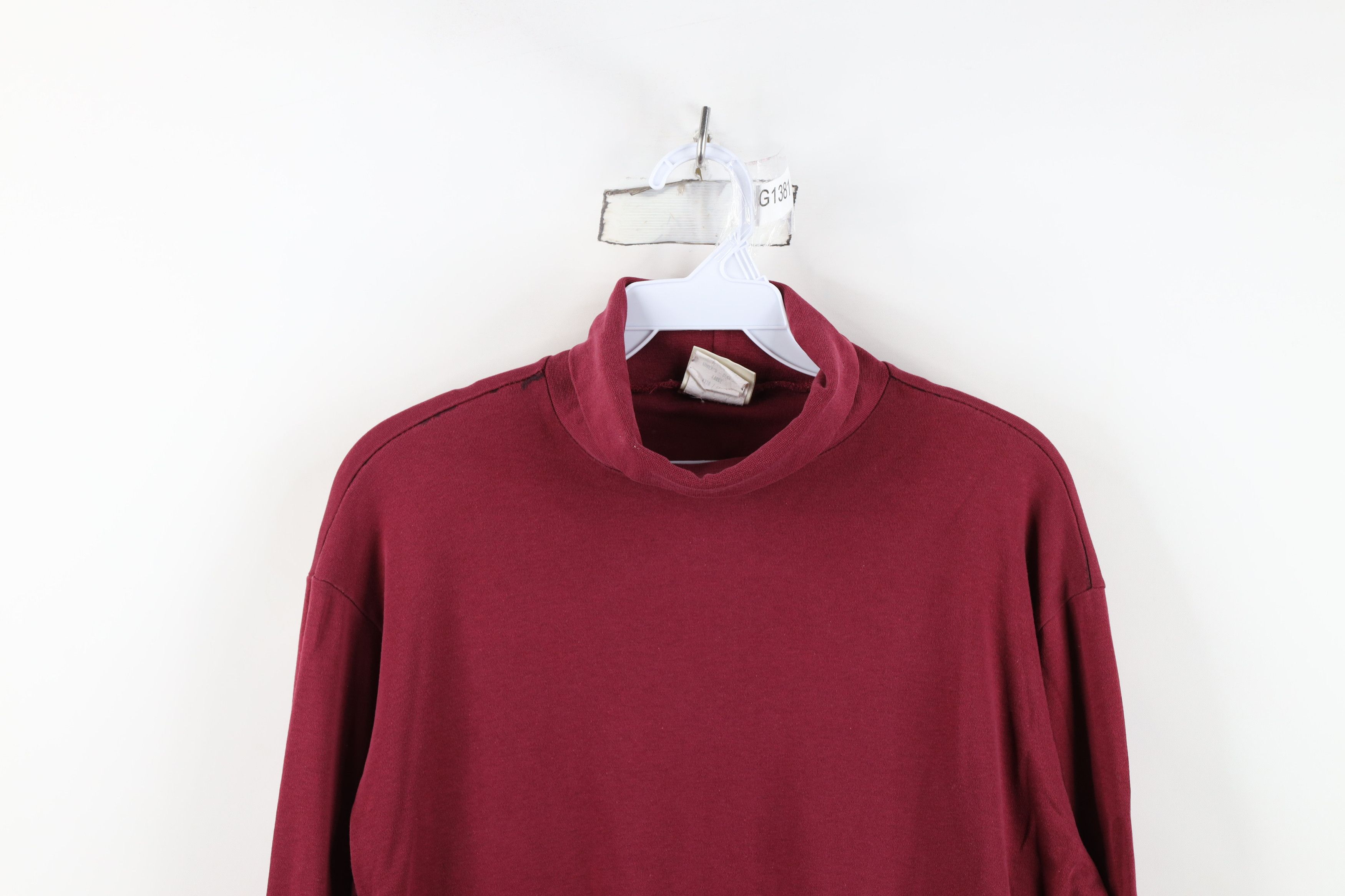 L.L. Bean Vintage 90s LL Bean Blank Turtleneck T-Shirt Maroon USA Size L / US 10 / IT 46 - 2 Thumbnail