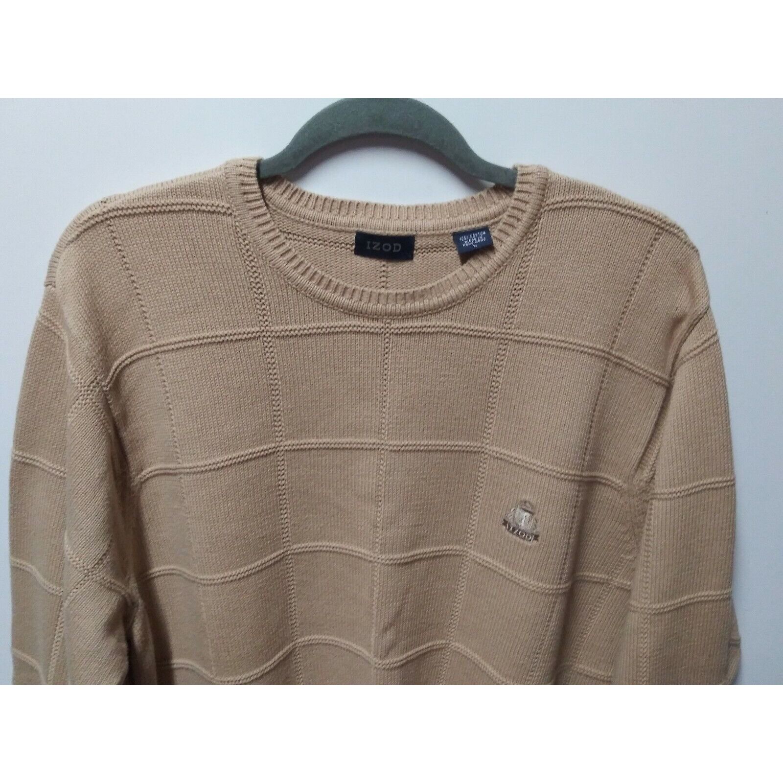 Izod IZOD Sweater Mens Sz L Tan Cotton Knit Pullover Squares Long Size US L / EU 52-54 / 3 - 3 Thumbnail