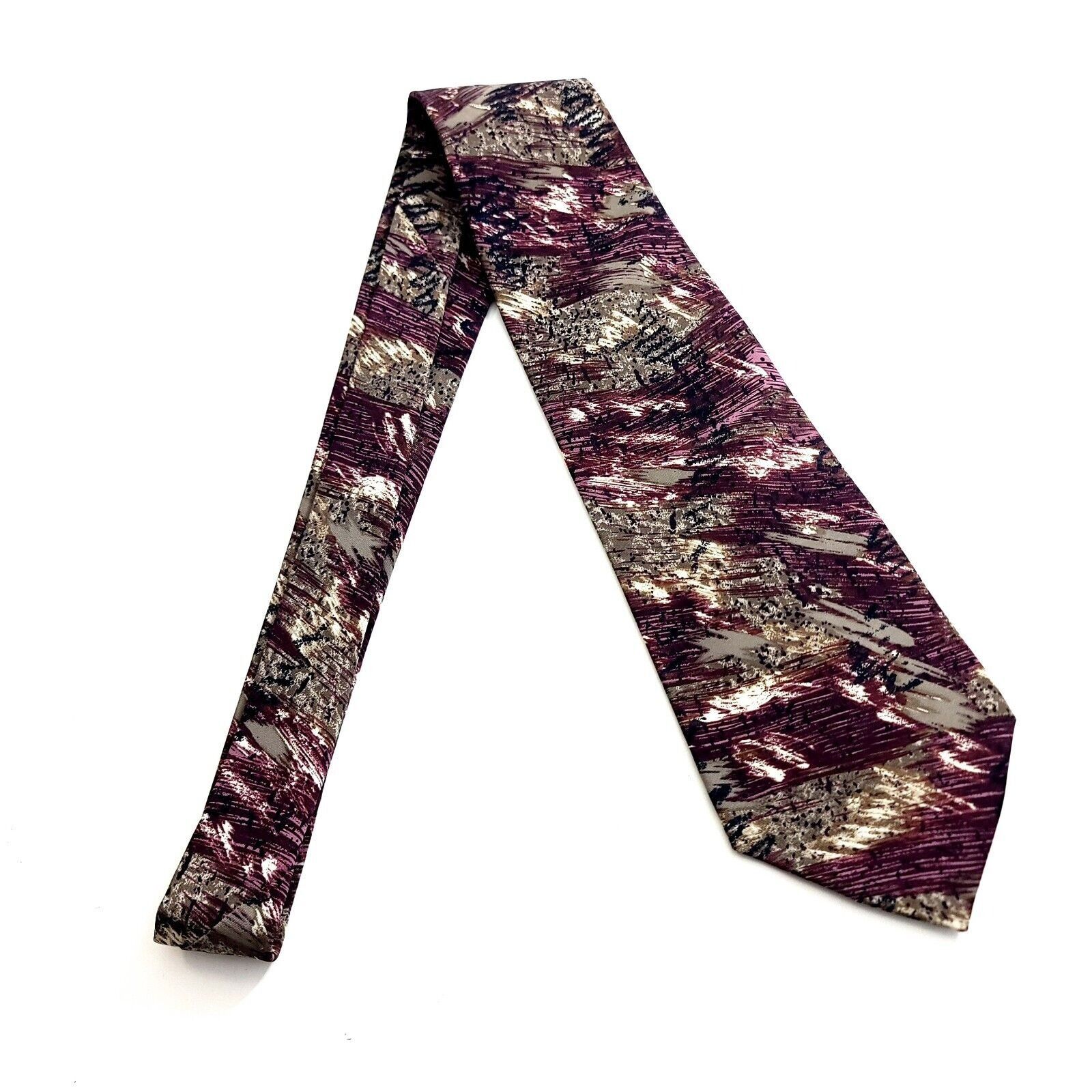 Towncraft Towncraft Purple Beige Abstract Print Short Wide Silk Tie Size ONE SIZE - 6 Thumbnail