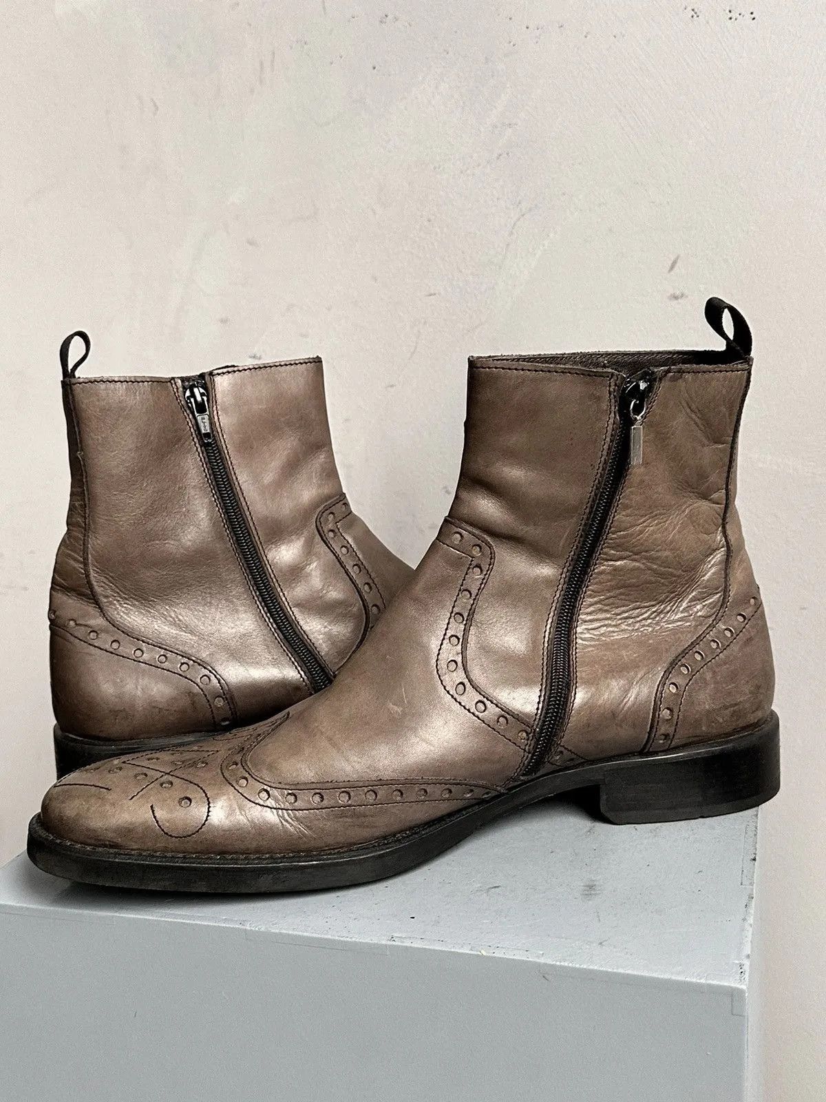 COWBOYS Leather brown chelsea MILITARY boots western Italy