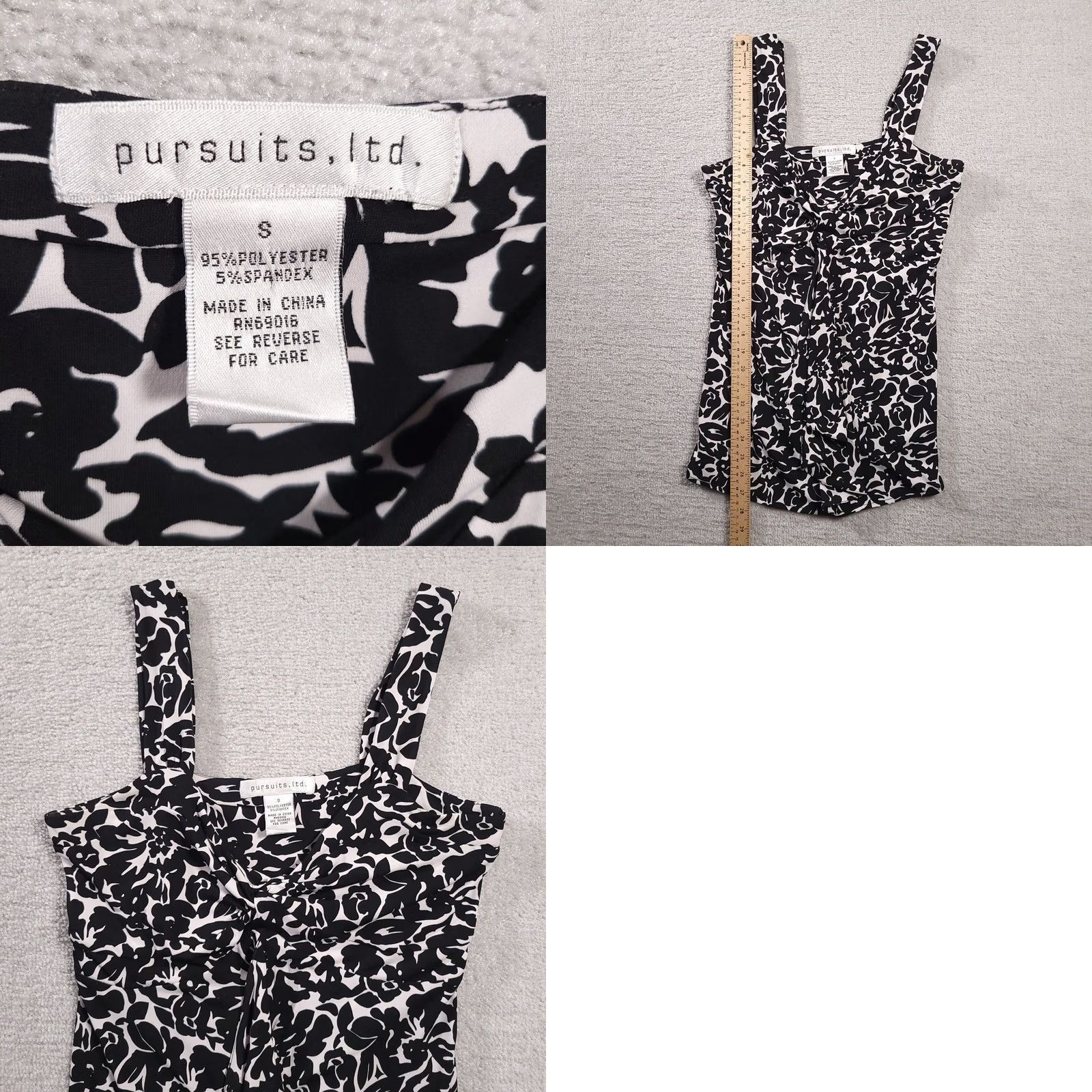 Vintage Pursuits, Ltd. Shirt Women's Small Black White Sleeveless Tank Floral Stretch Size S / US 4 / IT 40 - 8 Thumbnail