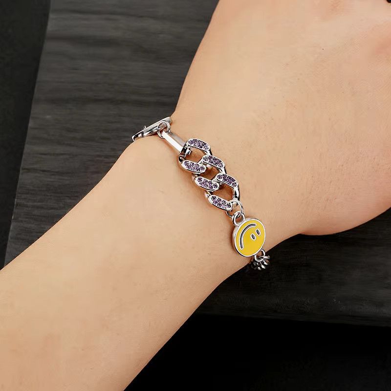 Jewelry Retro Smile Face Cuban Link Chain Bracelet Size ONE SIZE - 4 Thumbnail