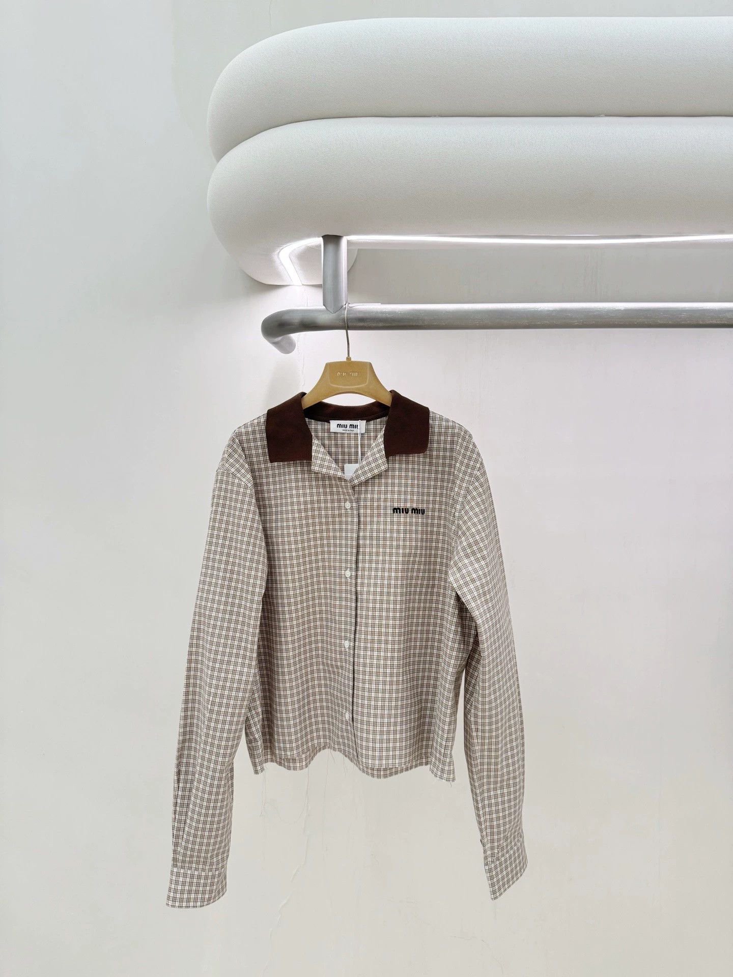 Miu Miu MIUMIU 25ss Khaki Check Colorblocked Shirt 38 Size XS / US 0-2 / IT 36-38 - 1 Thumbnail