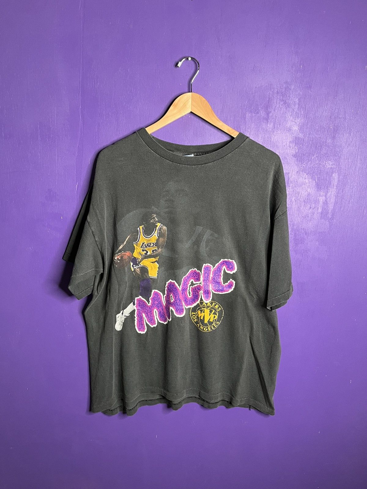 NBA × Salem Sportswear × Vintage Vintage 80s Salem Lakers Magic Johnson MVP t-shirt Size US XL / EU 56 / 4 - 1 Thumbnail