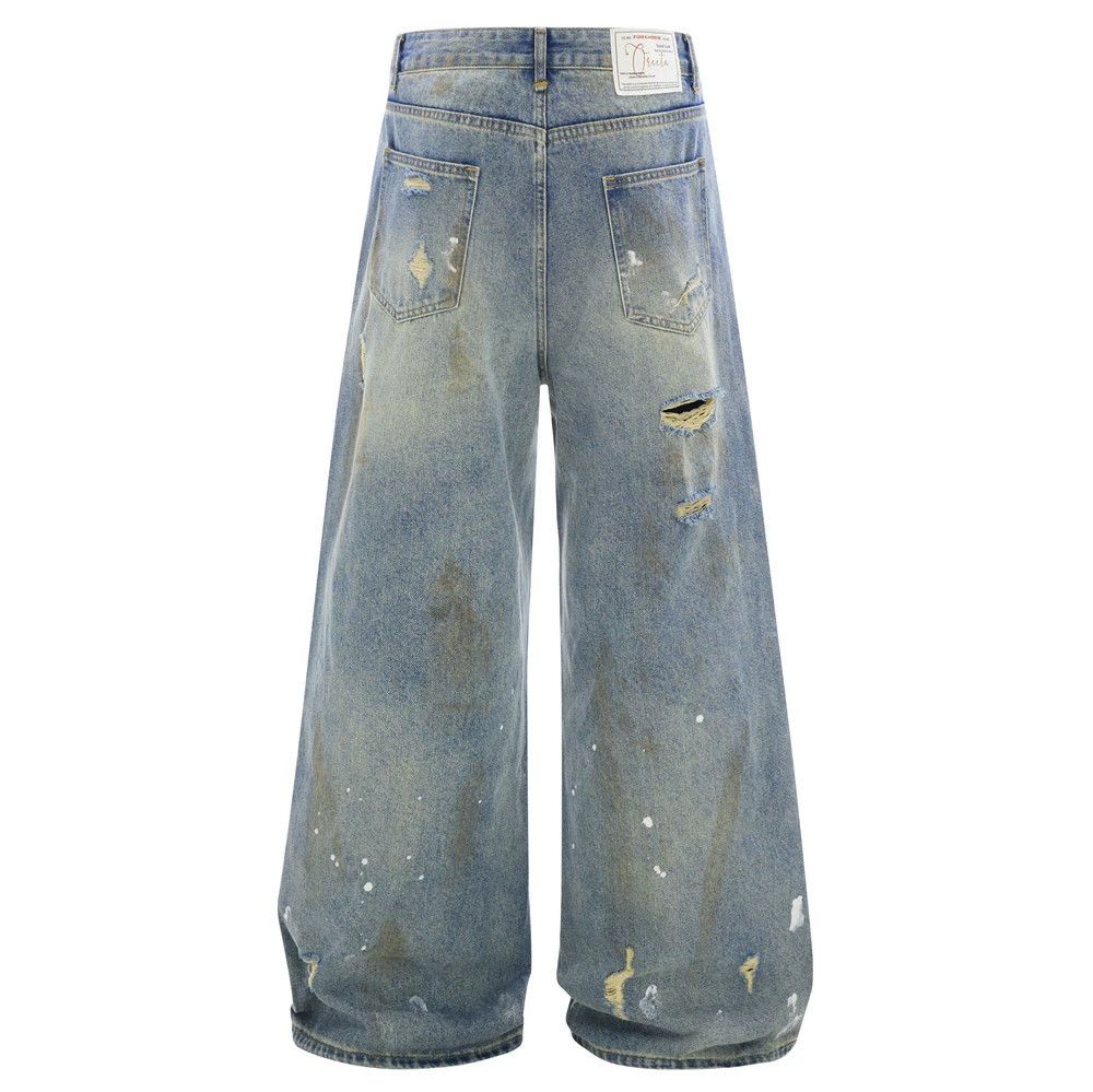 Japanese Brand × Jean Men's ink-splashed washed loose ripped dirty wide-leg jeans Size US 32 / EU 48 - 2 Thumbnail