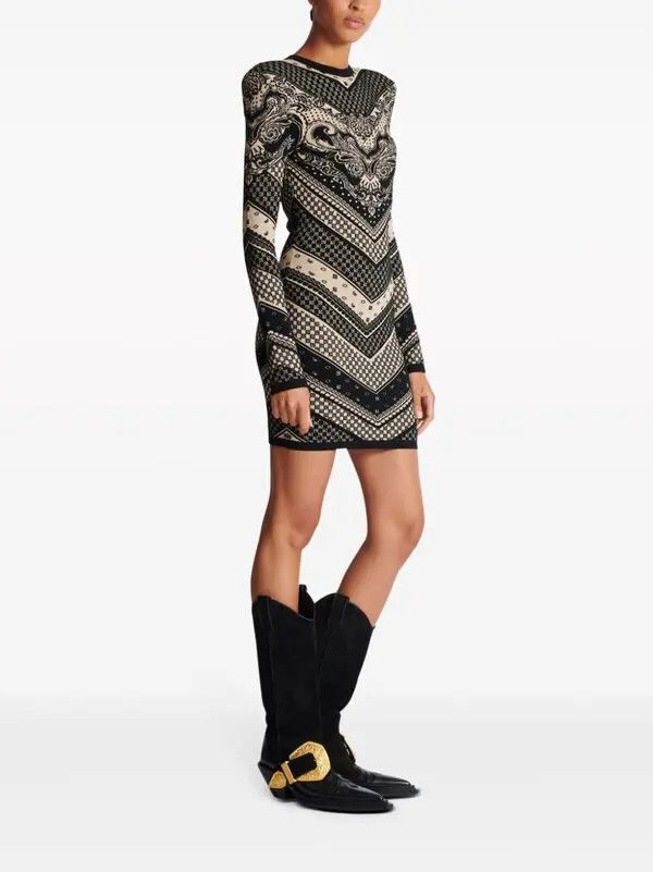 Balmain o1y0525 Mini Dress in Beige/Black Size S / US 4 / IT 40 - 3 Thumbnail