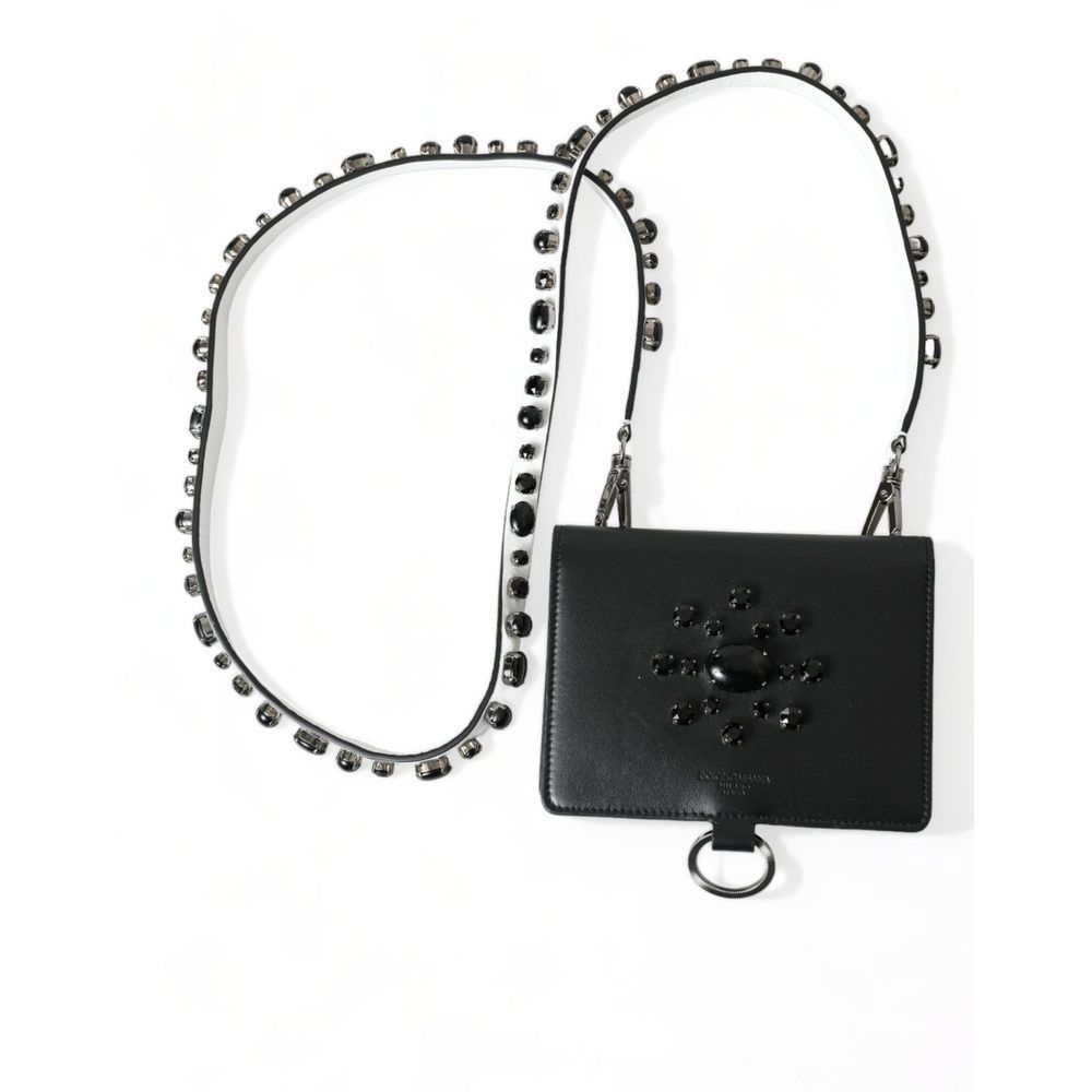 Dolce & Gabbana Black Leather Crystal Embellished Card Holde