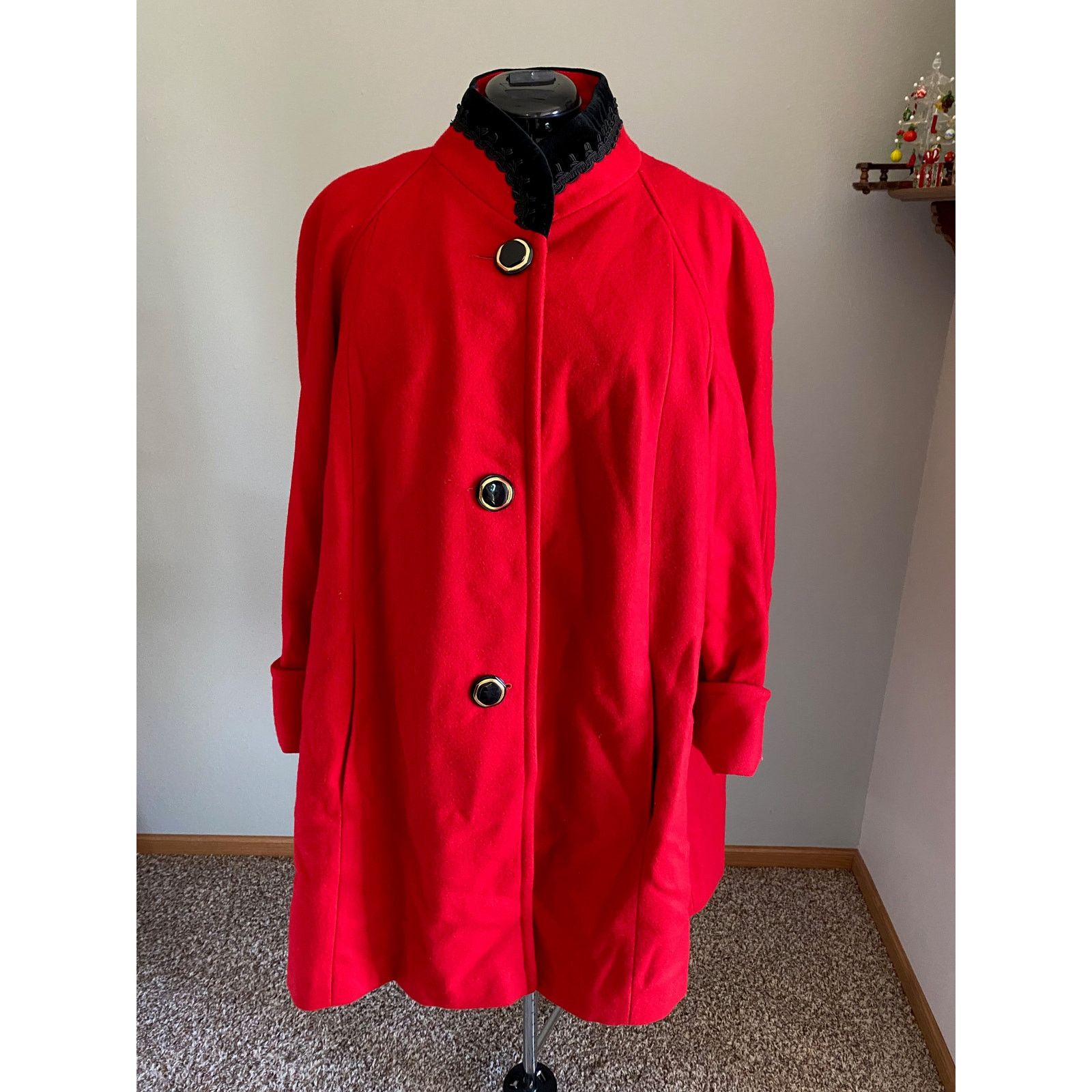 Vintage lady suzette swing coat vintage 60s union made red black Size 3XL / US 20-22 - 1 Thumbnail