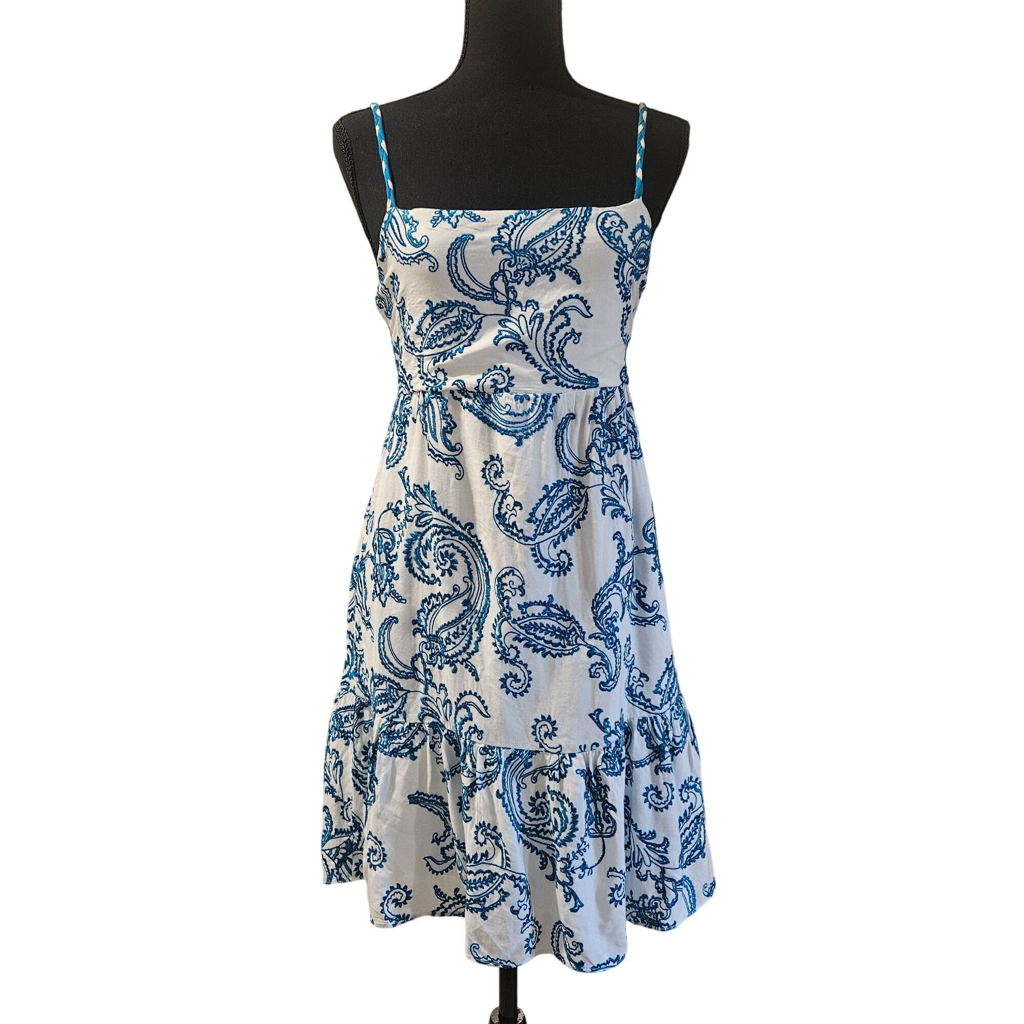 Alice + Olivia Alice + Olivia Blue White Paisley Mini Dress Size 6 | Ruffle Size M / US 6-8 / IT 42-44 - 2 Thumbnail