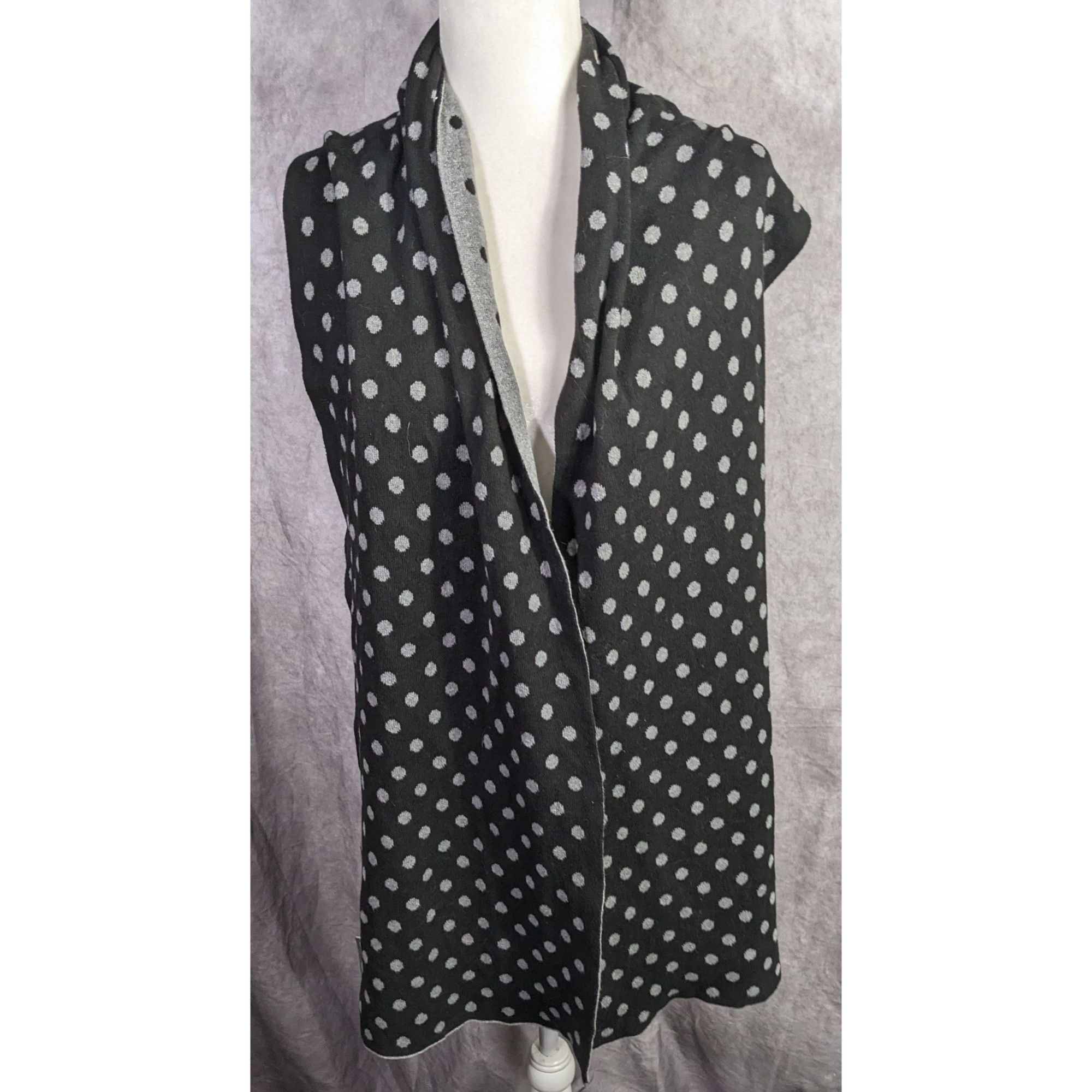 Other Darzzi Reversible Polka Dot Scarf 84"x15" Black & Gray Knit Size ONE SIZE - 7 Thumbnail