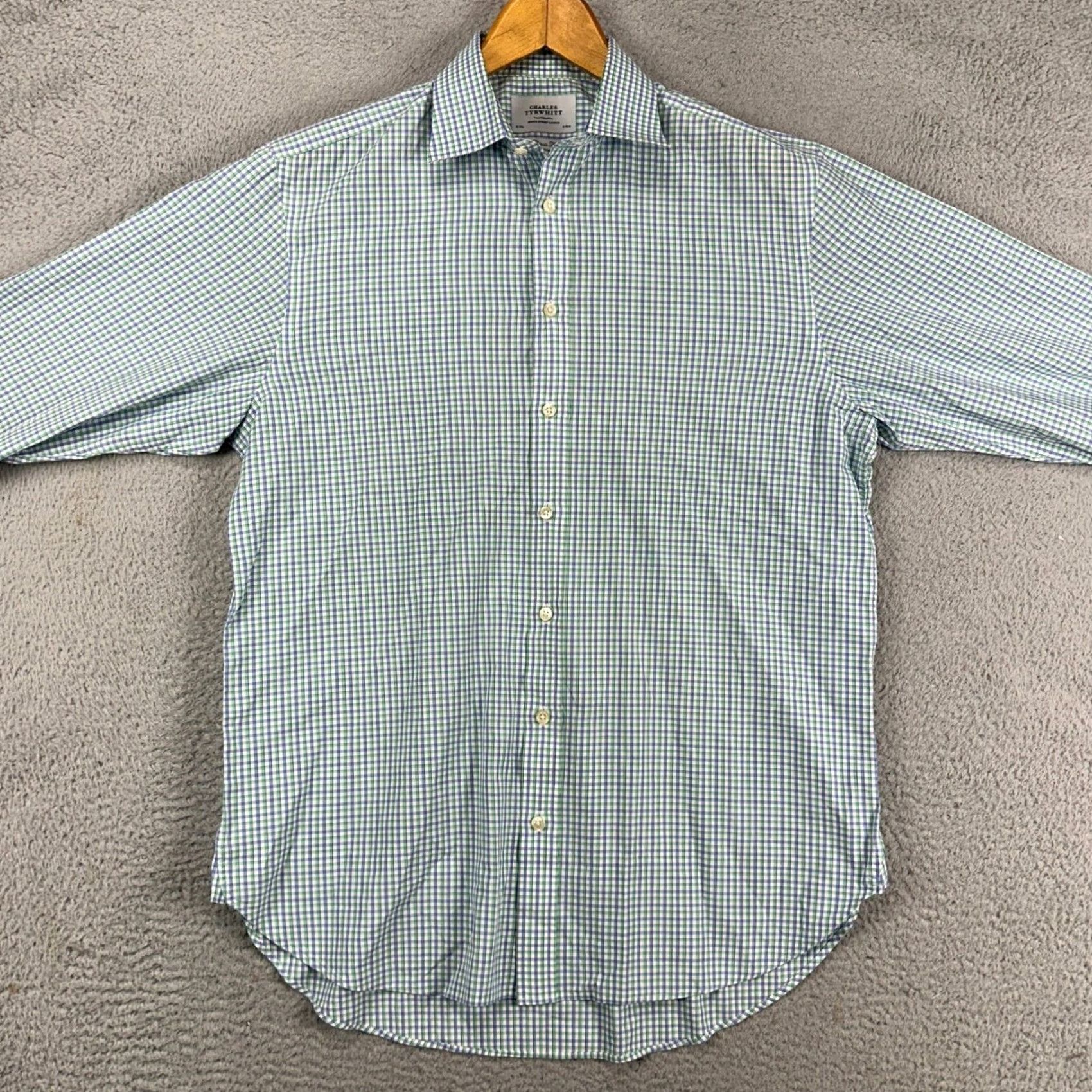 Charles Tyrwhitt Charles Tyrwhitt Dress Shirt Mens 16-34 Blue Green Plaid Classic Fit Long Sleeve Shirt(16) Mens Size 42R - 3 Thumbnail