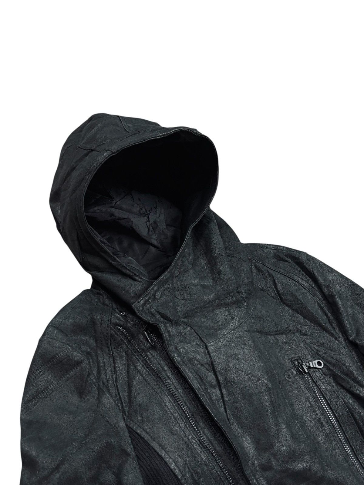 Ekam 2000s Wild Party - Asymetrical Zip Hooded Leather Jacket Size US M / EU 48-50 / 2 - 5 Thumbnail