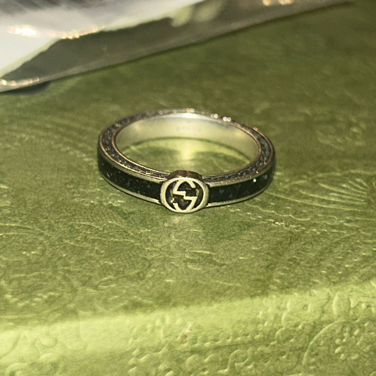 Gucci Gucci Interlocking G Enamel Thin Ring Black Ag925 701620 Size ONE SIZE - 3 Thumbnail