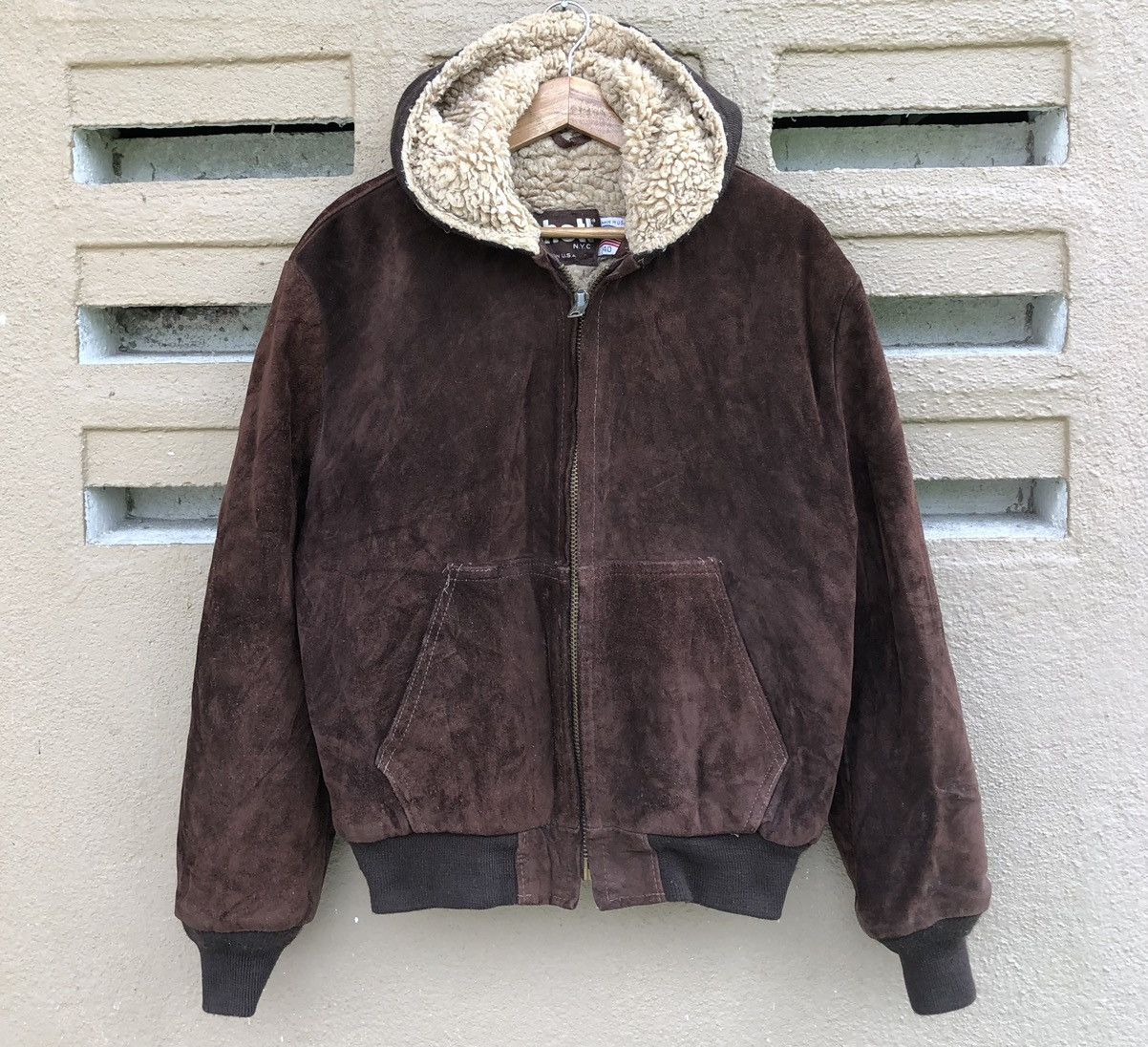 Vintage SCHOTT NYC Suede Leather Lined Sherpa Hoodie Jacket🇺🇸