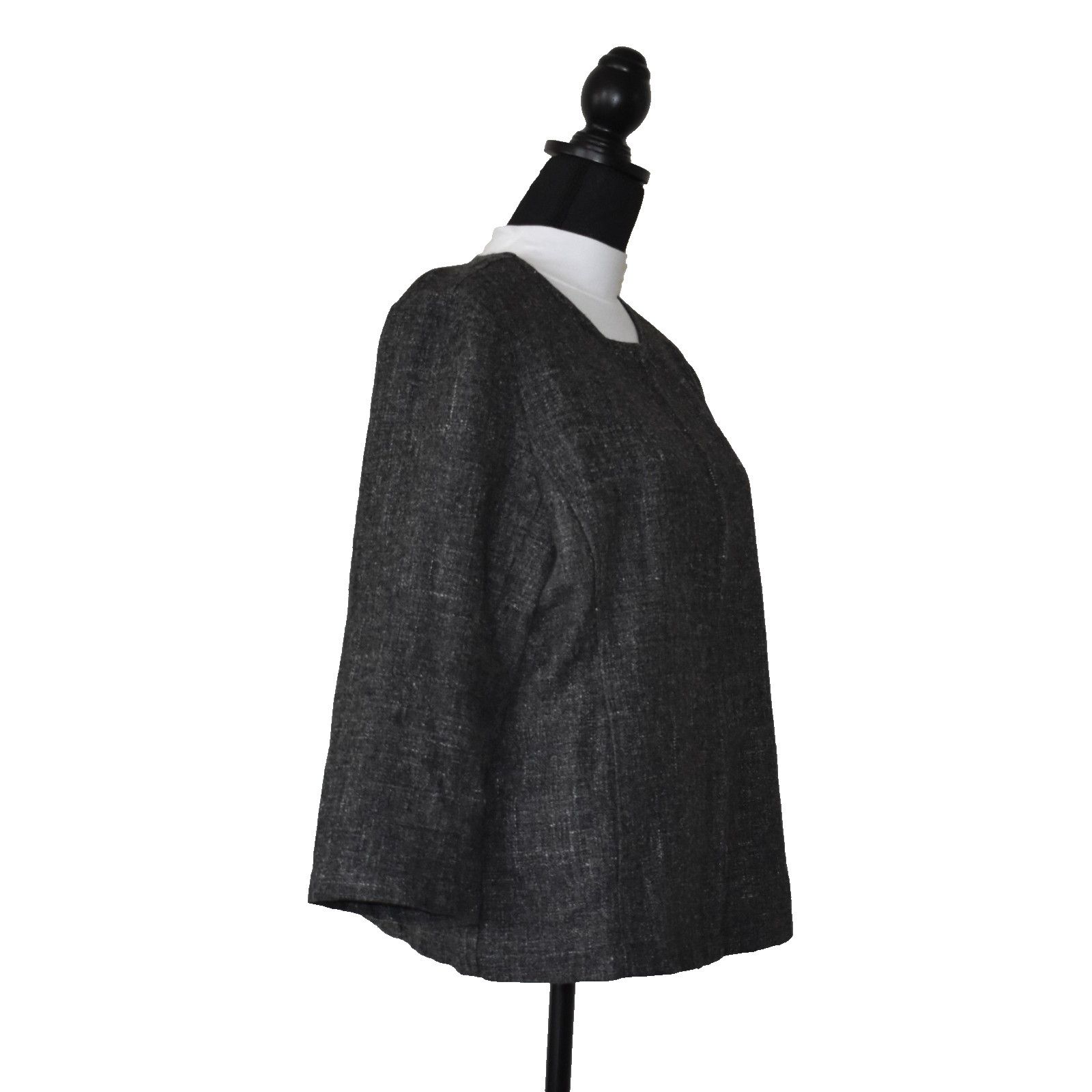 Eileen Fisher EILEEN FISHER Gray Tweed Wool & Hemp Zip Front Jacket Size L Size L / US 10 / IT 46 - 2 Thumbnail