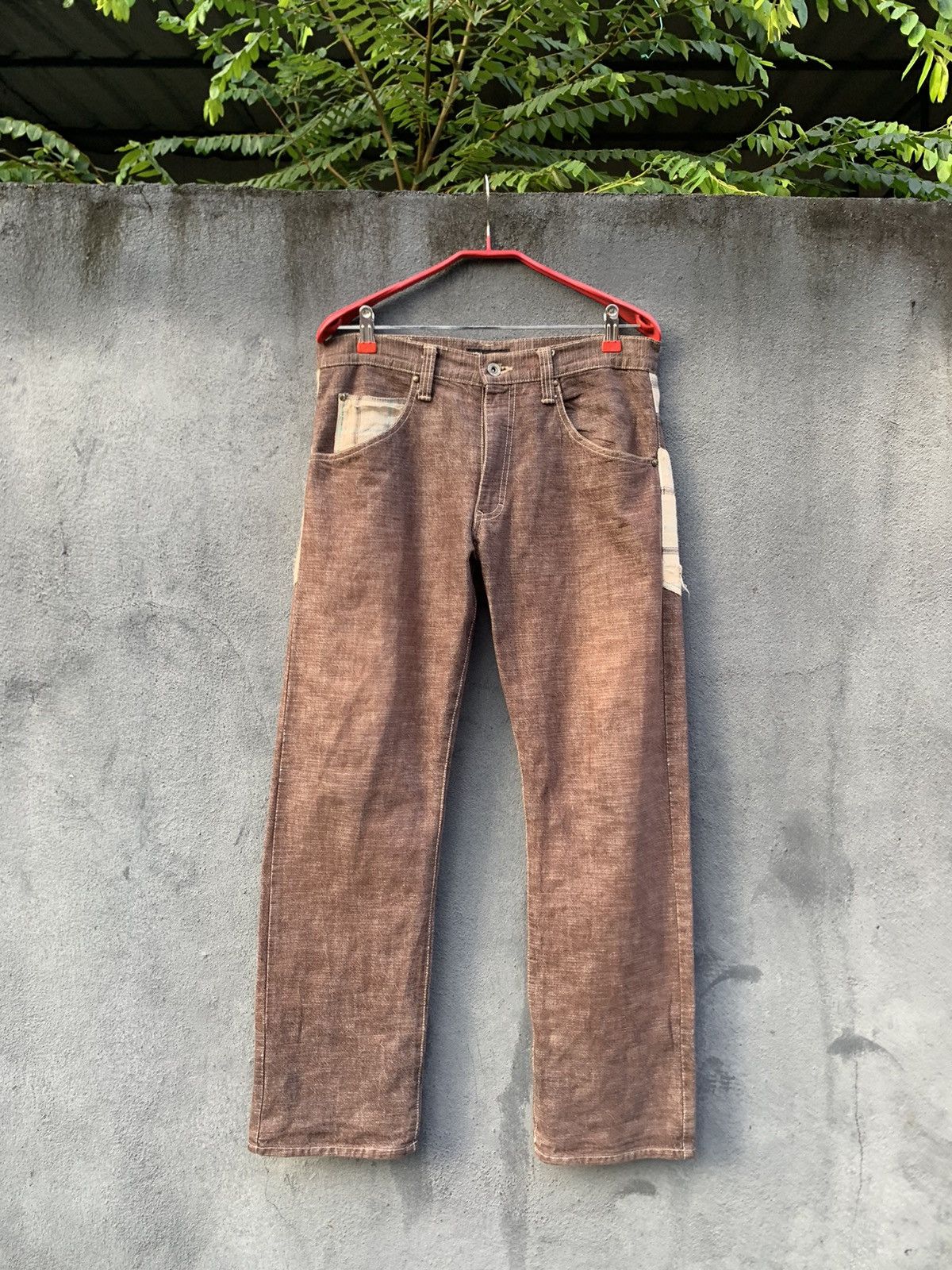 Vintage 👹VINTAGE CONCAVE DISTRESSED POCKET BROWN DENIM Size US 31 - 3 Thumbnail