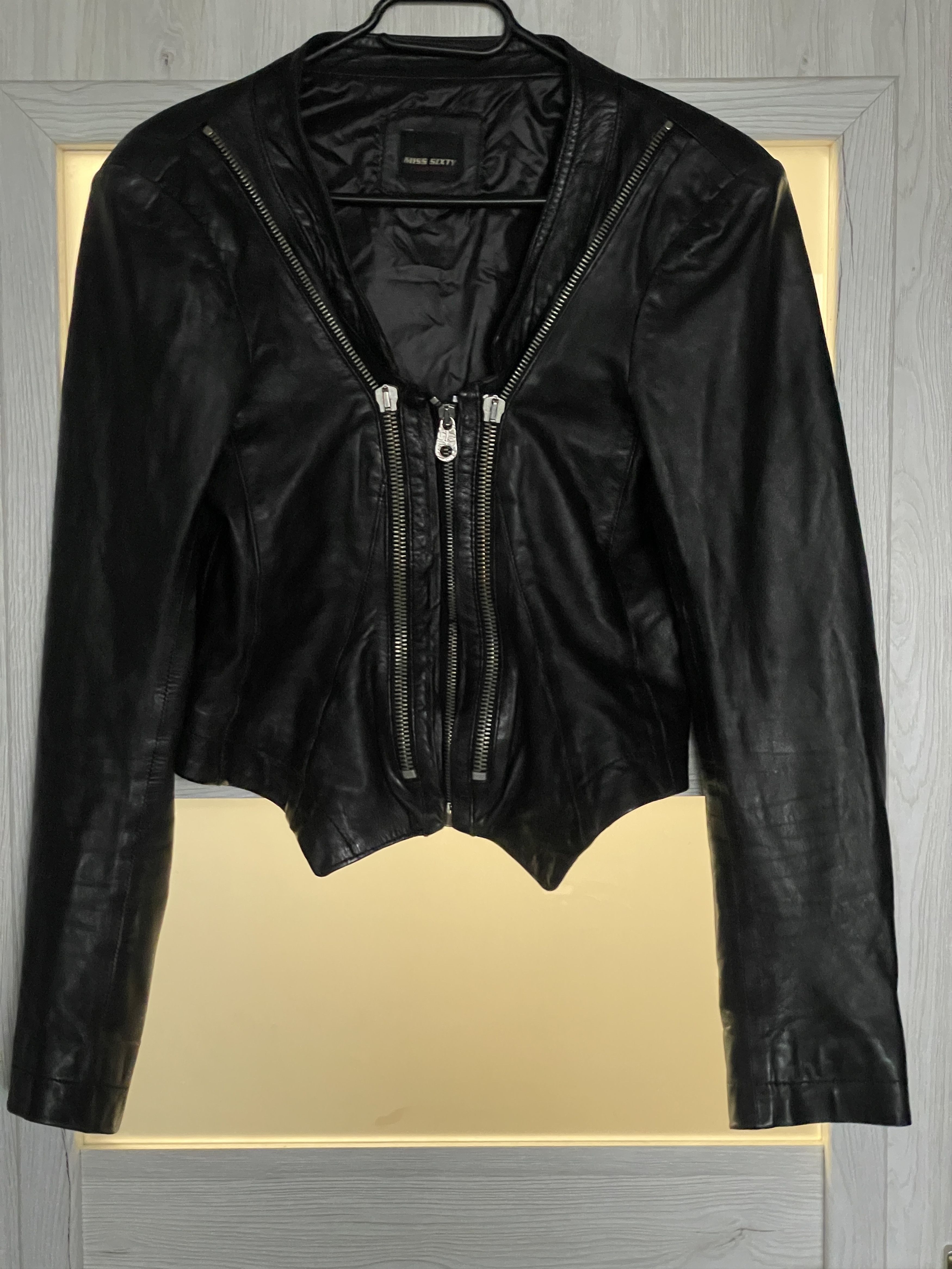 Miss Sixty RICK OWENS TYPE CROPPED SLIM FIT TRIPLE ZIP LEATHER JACKET Size S / US 4 / IT 40 - 2 Thumbnail