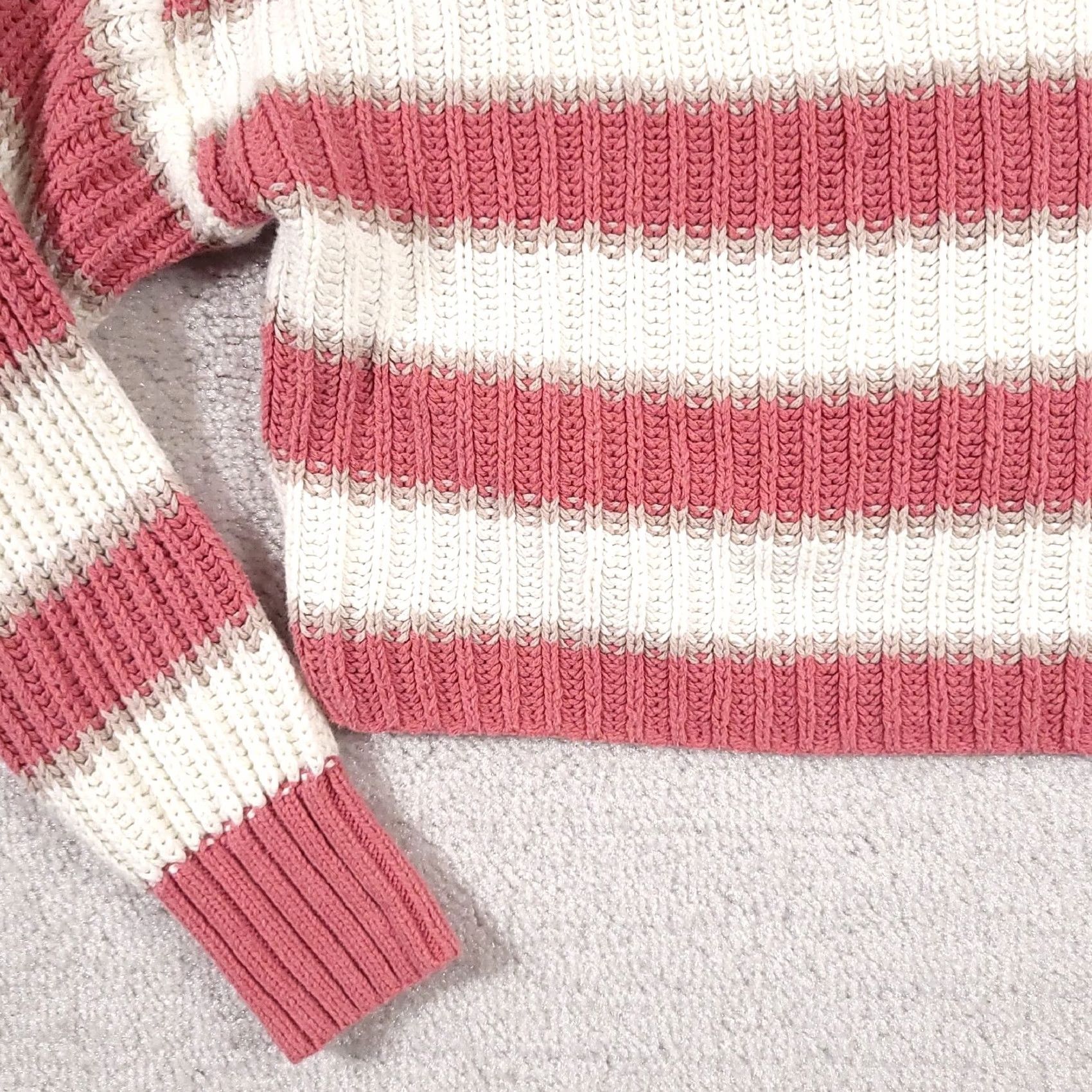 American Eagle Outfitters VINTAGE American Eagle Sweater Women’s S Cropped Oversized Pink Striped AEO Knit L/S Size S / US 4 / IT 40 - 4 Thumbnail