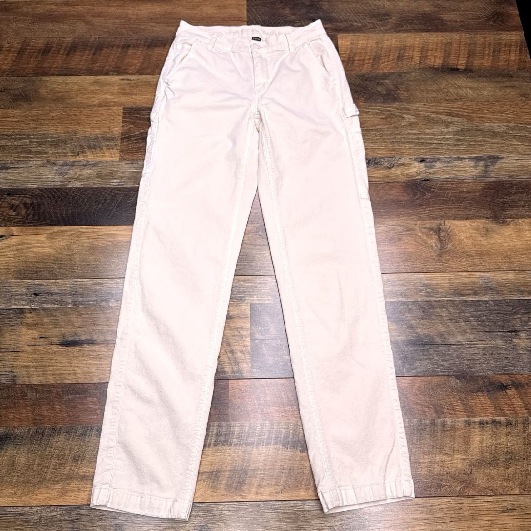 American Eagle Outfitters American Eagle High Rise Straight Pants Womens 0 Regular Beige Stretch Chino Logo City Casual Travel Size 25" / US 0 / IT 36 - 2 Thumbnail