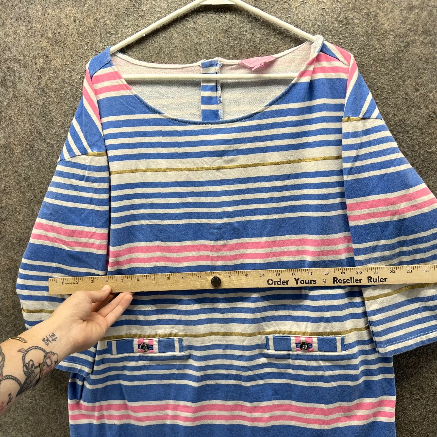 Lilly Pulitzer Lilly Pulitzer Dress Womens XL Blue Striped Scoop Neck 3/4 Sleeve Shift Jersey Size XL / US 12-14 / IT 48-50 - 6 Thumbnail