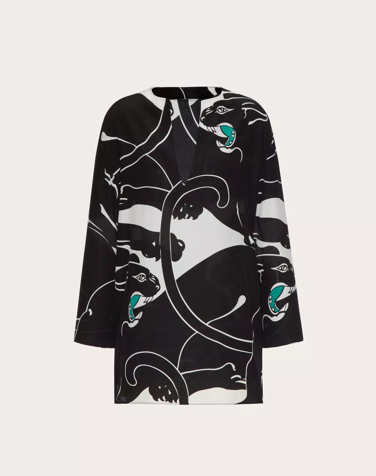 Valentino o1s1wg110625 Crepe De Chine Panther Dress in Black Size S / US 4 / IT 40 - 1 Thumbnail
