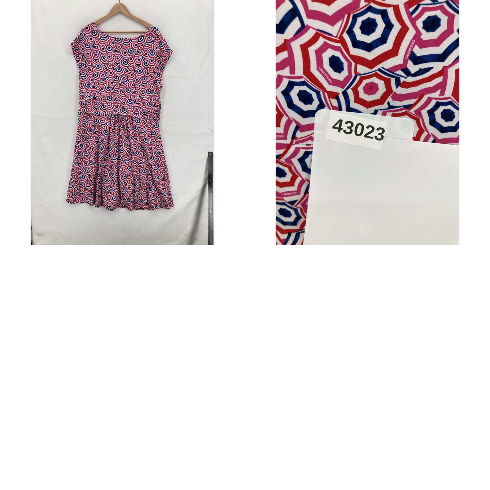 Lands' End Lands' End Dress Womens 2X 20W-22W Red Blue Geometric Print A-Line Stretch Dress Size XXL / US 16-18 / IT 52-54 - 8 Thumbnail