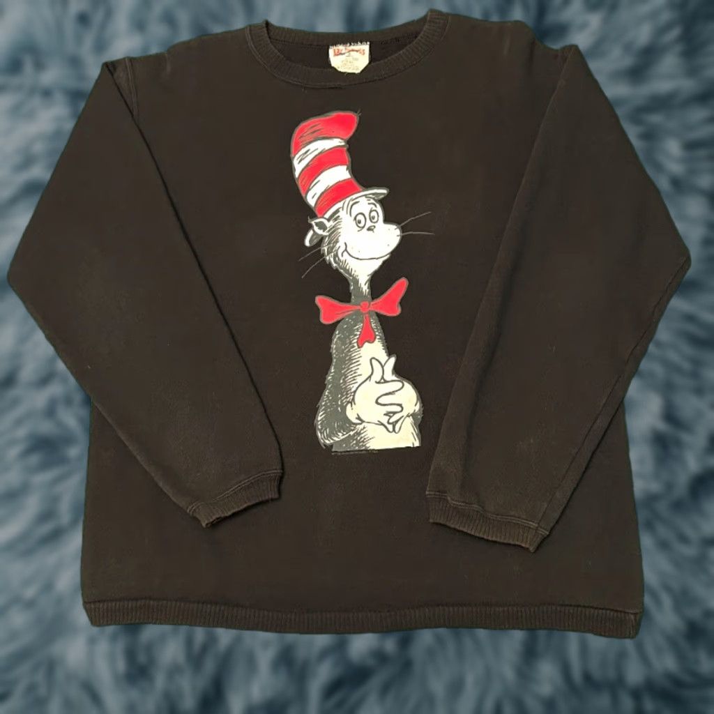 Vintage VINTAGE Dr Sueuss Cat In The Hat 1994 Cartoon VTG Crewneck Sweater Size M Crew Neck Sweatshirt Men Black 90s Cat In The Hat Pullover Size US M / EU 48-50 / 2 - 1 Thumbnail