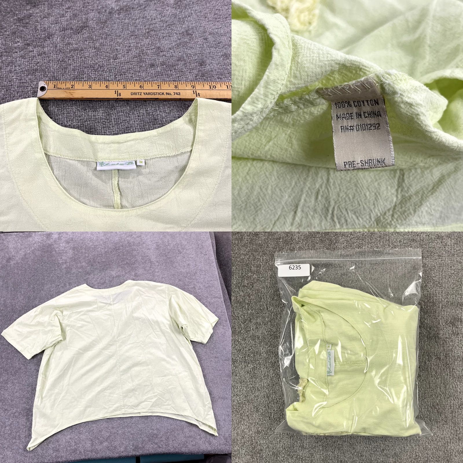 Vintage Lulu-B Top Womens 3X Plus Lime Green Oversized Palm Tree Blouse Shirt 3/4 Sleeve Button Zipper Cotton 100% Casual Workwear Beach Outdoor Womens Size XXL / US 16-18 / IT 52-54 - 8 Thumbnail