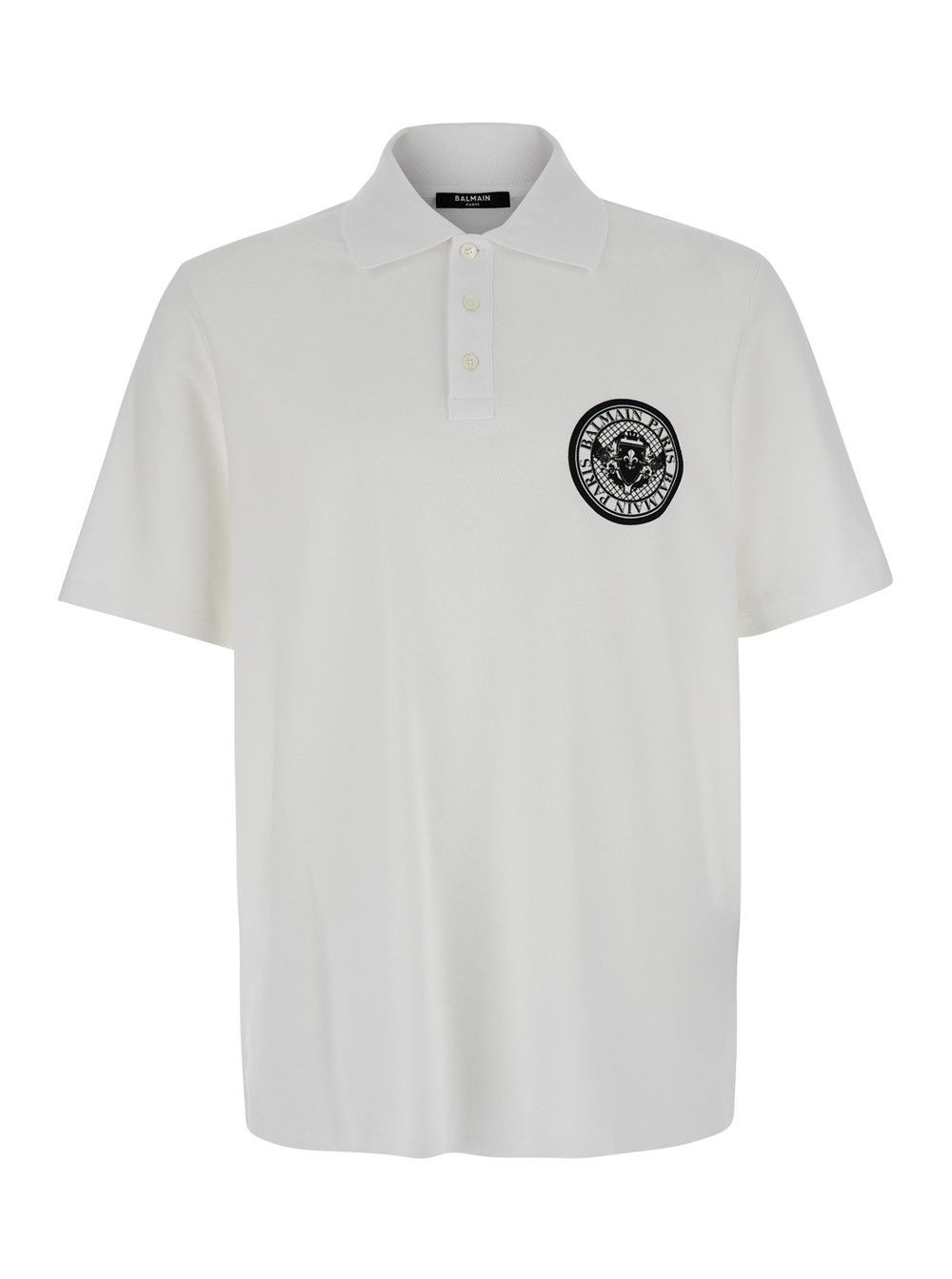 Balmain White Polo Shirt with Collar and Coin Print on the Front in Cotton Man Size US XL / EU 56 / 4 - 1 Thumbnail