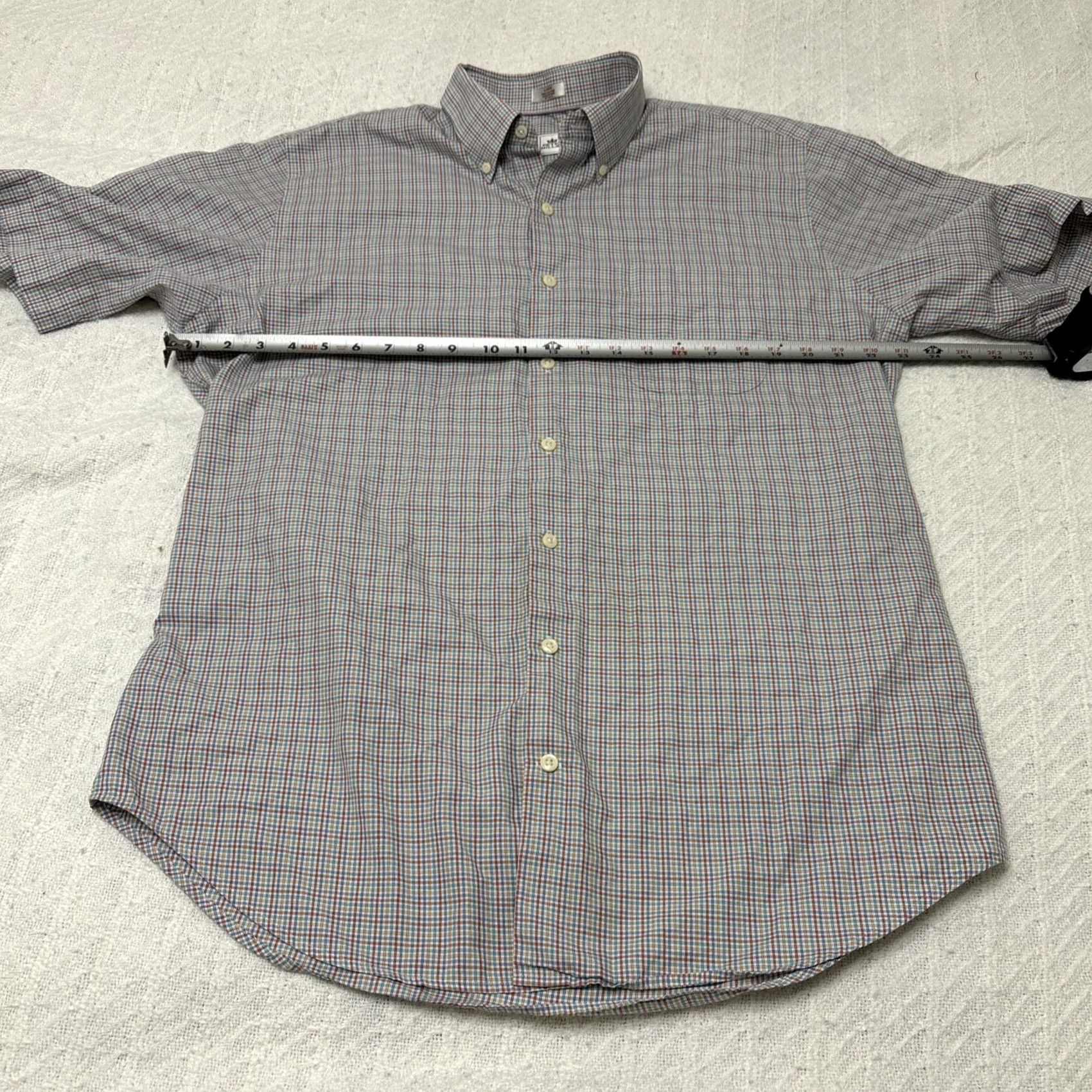 Peter Millar Peter Millar Mens L Red Blue Plaid Cotton Button-Down Short Sleeve Shirt Size US 33 - 6 Thumbnail