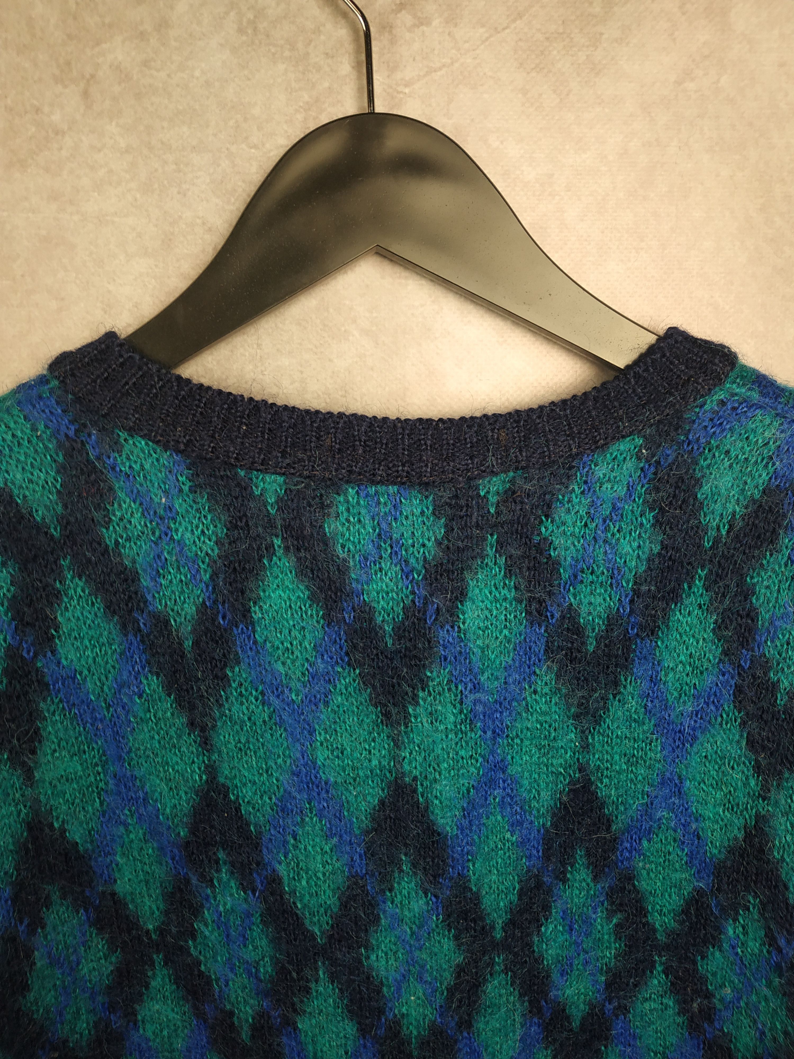 Dale Of Norway Edinburgh Vintage 80s Blue Mohair Argyle Cardigan Size L / US 10 / IT 46 - 10 Thumbnail