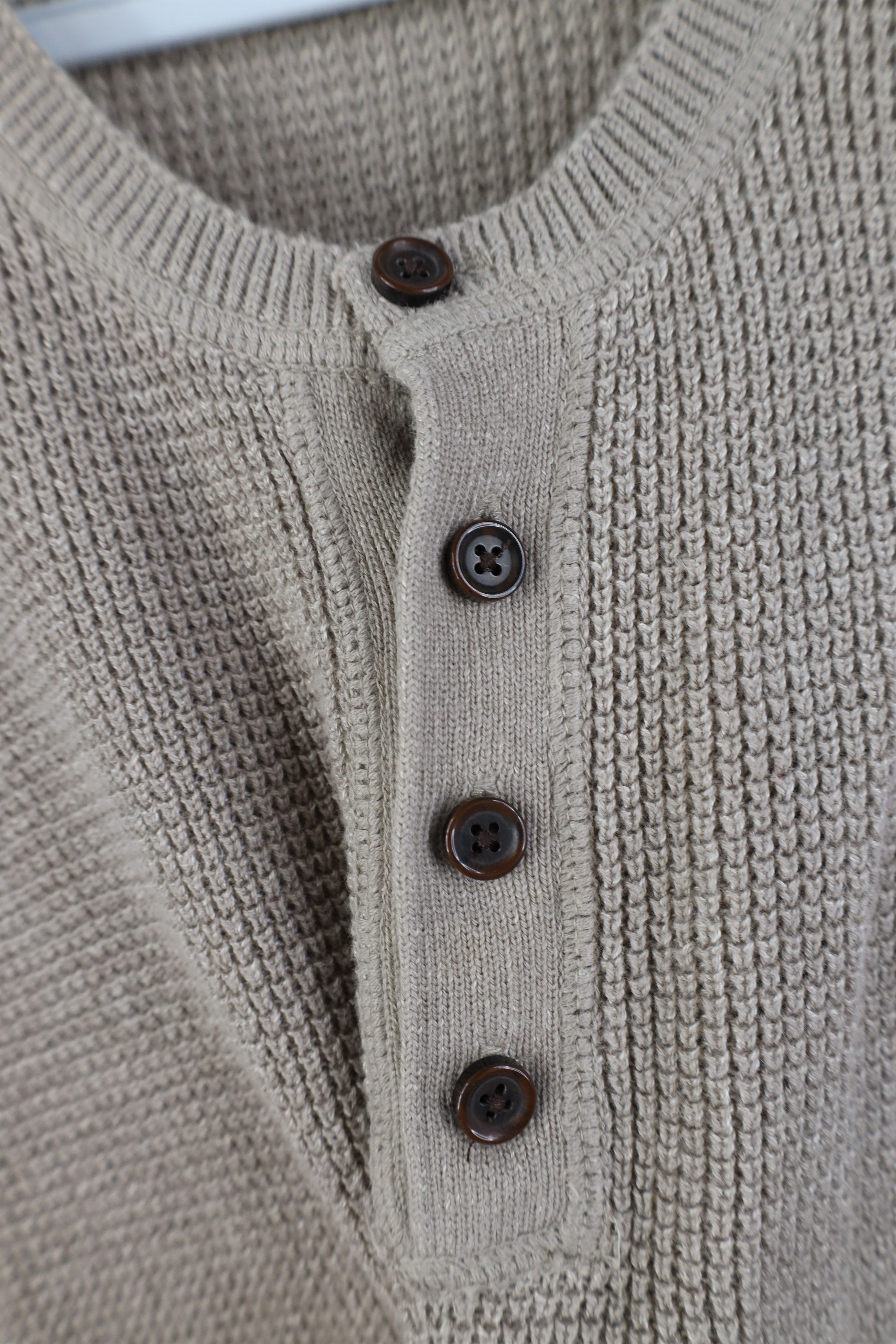 Vintage Vintage 90s Y2K Streetwear Waffle Knit Henley Sweater Cotton Size US XL / EU 56 / 4 - 6 Thumbnail