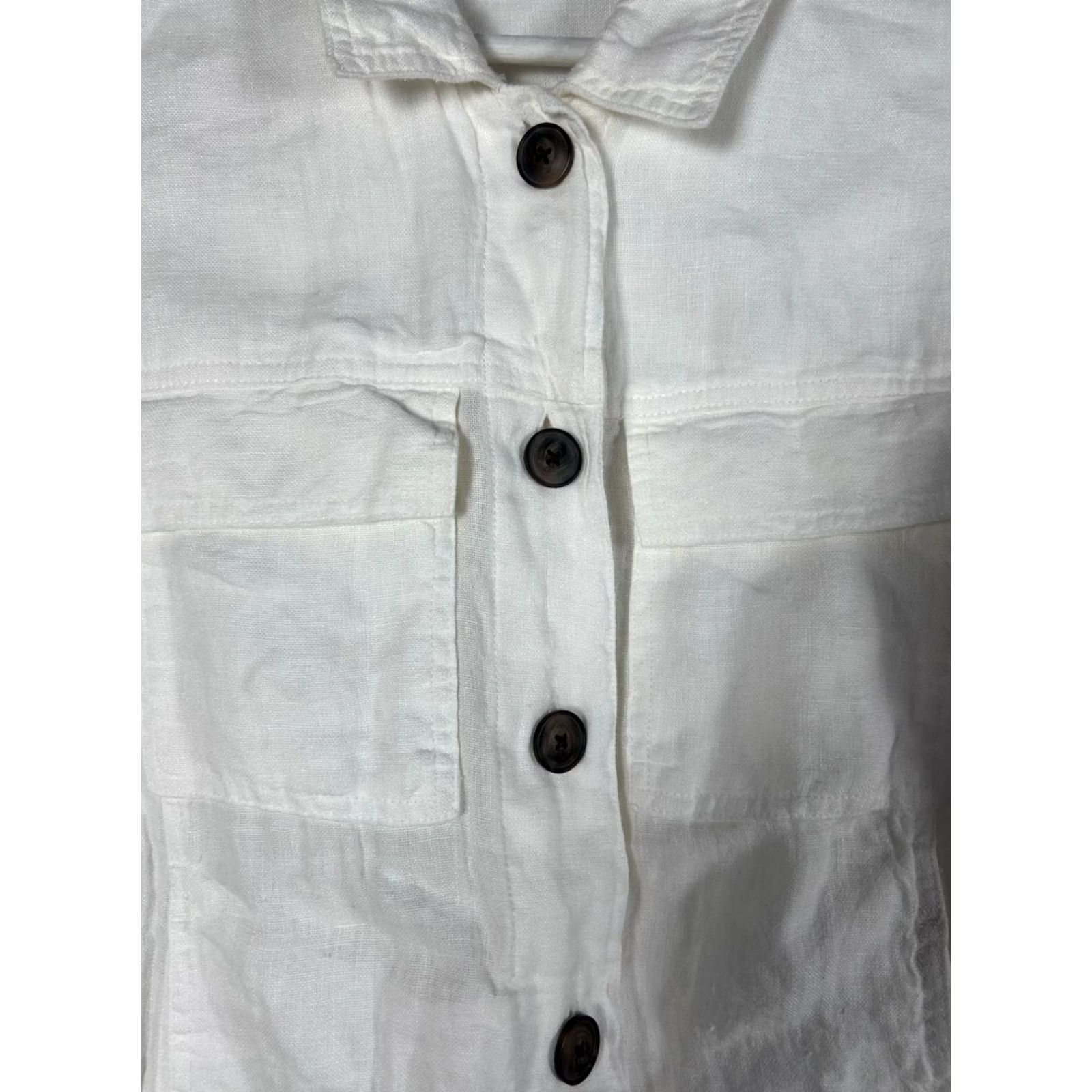 Nicole Miller Nicole Miller Womens Linen Button-Up Jacket Large White Pockets Lightweight New Size L / US 10 / IT 46 - 2 Thumbnail