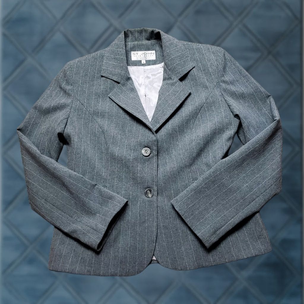 Vintage VINTAGE St John Blazer Wool Gray Striped 2 Button Medium Womens Short Sleeve? Size M / US 6-8 / IT 42-44 - 1 Thumbnail
