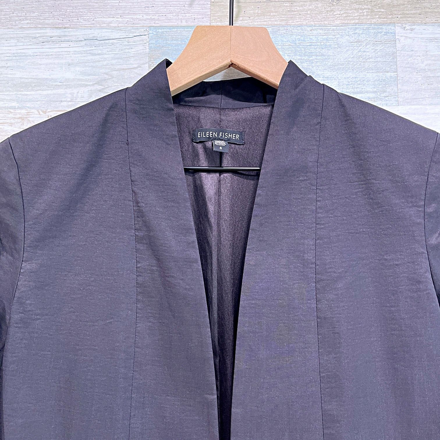 Eileen Fisher Eileen Fisher Silk Lined Collarless Longline Blazer Black 4 Size S / US 4 / IT 40 - 2 Thumbnail