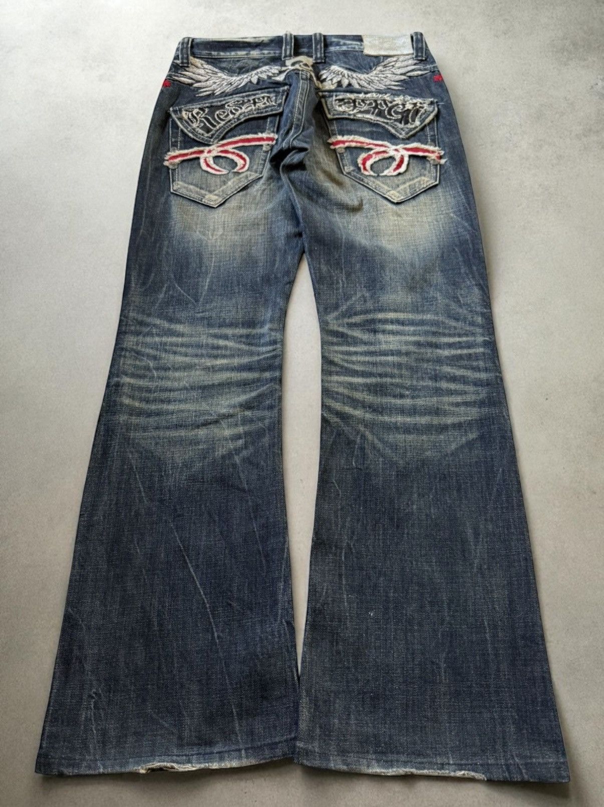 If Six Was Nine Red Pepper Japan Goth Skull Wings Embroidered Flared Jeans Size US 30 / EU 46 - 1 Thumbnail