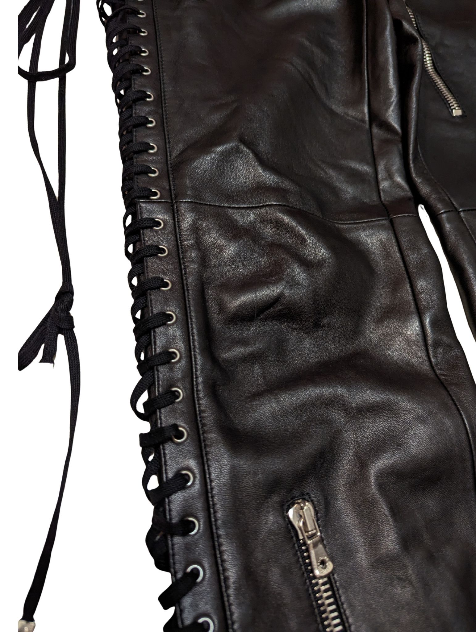 Dolce & Gabbana Vintage Dolce & Gabbana Leather Lace-Up Gothic Pants – Black Size 28" / US 6 / IT 42 - 8 Thumbnail