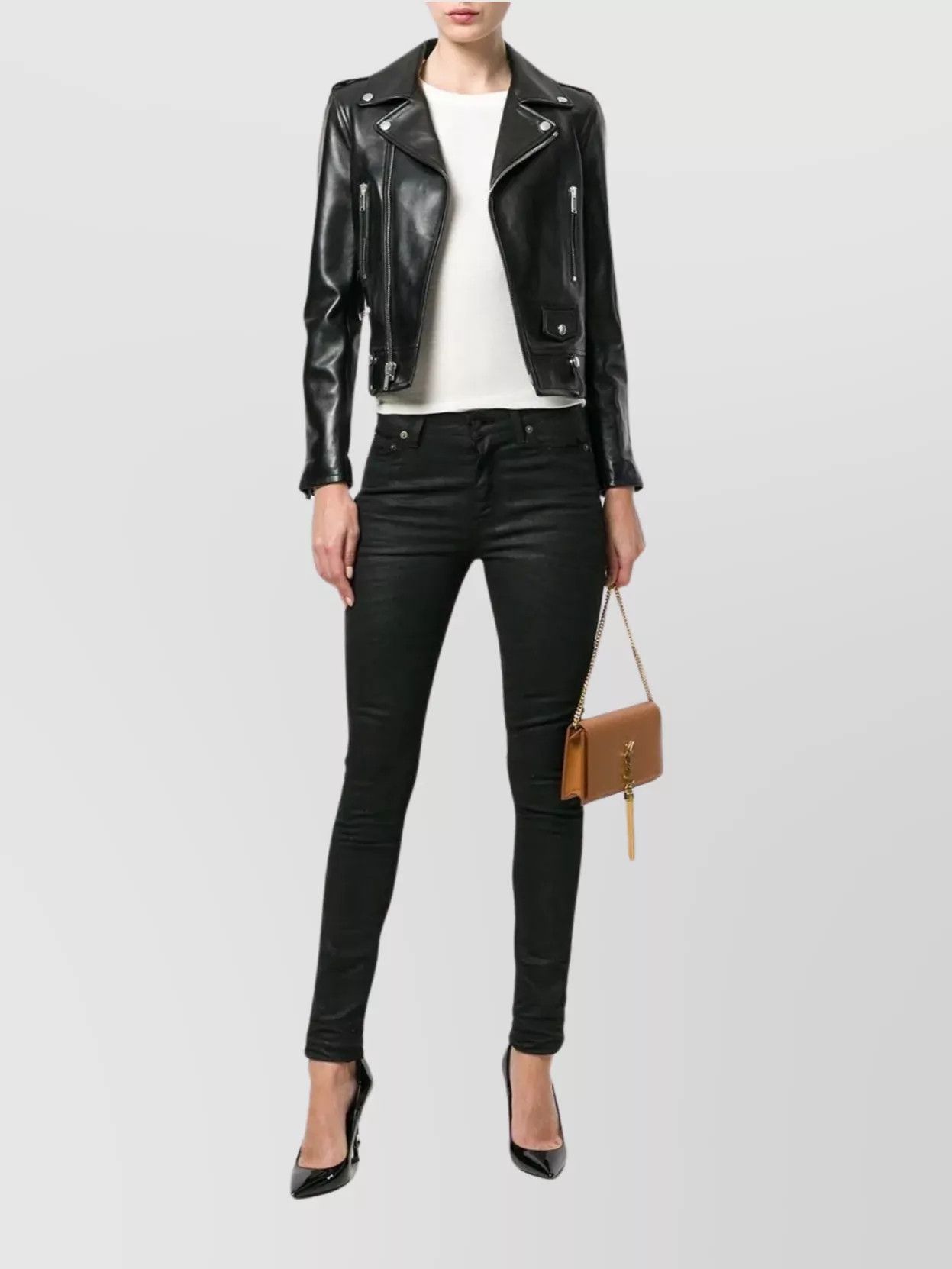 Saint Laurent Paris o1bcso1str1124 Motorcycle Jacket in Black Size XS / US 0-2 / IT 36-38 - 4 Thumbnail