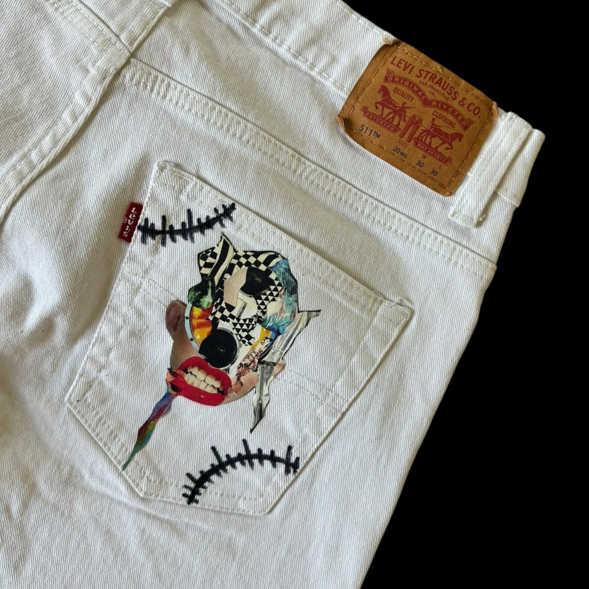 Levi's Unisex Up-cycled reworked one of a kind Levi’s white jeans. Size US 30 / EU 46 - 4 Thumbnail