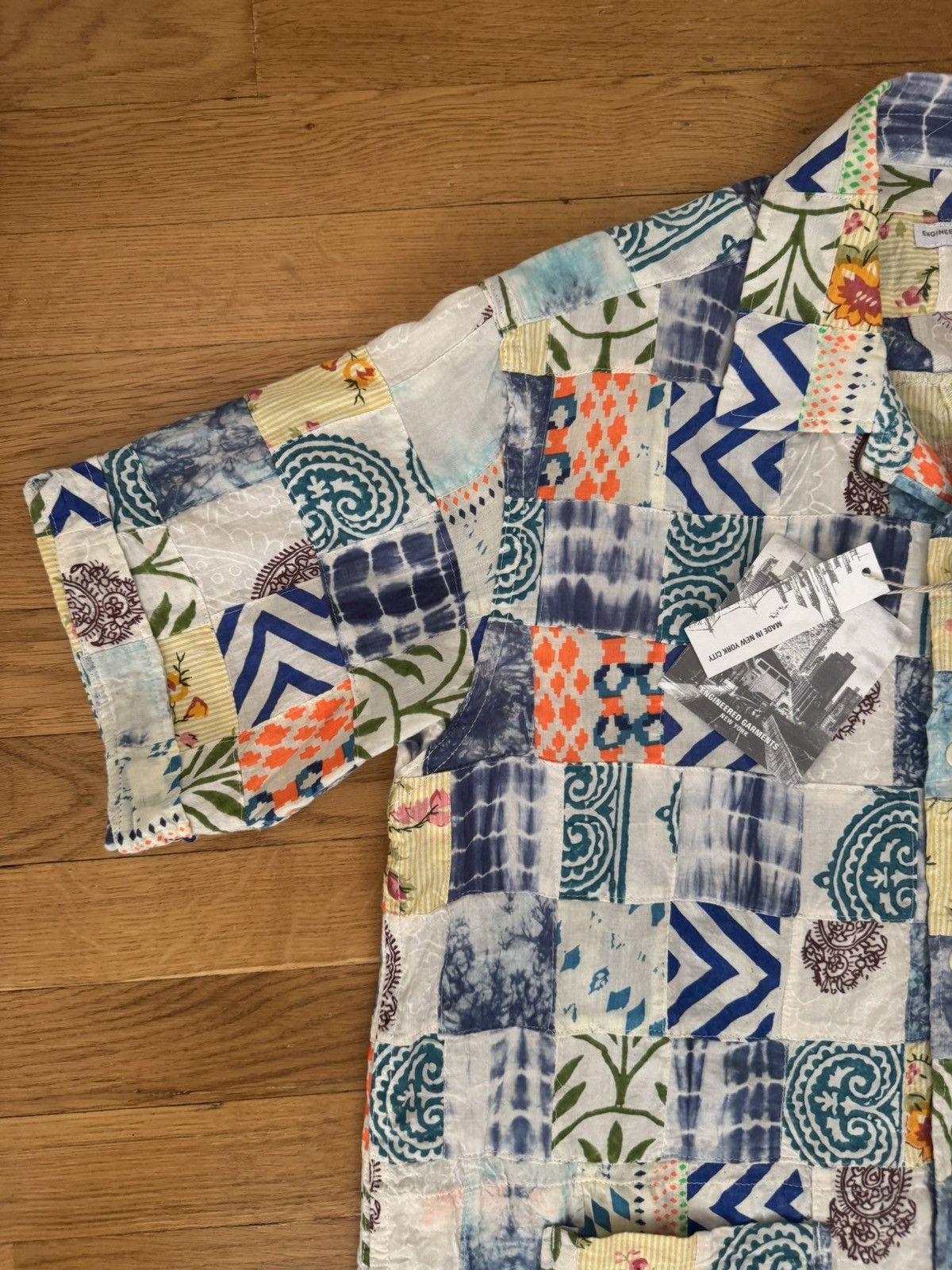 Engineered Garments Engineered Garments White Blue Patchwork Ethno Print Camp Size US XS / EU 42 / 0 - 12 Thumbnail
