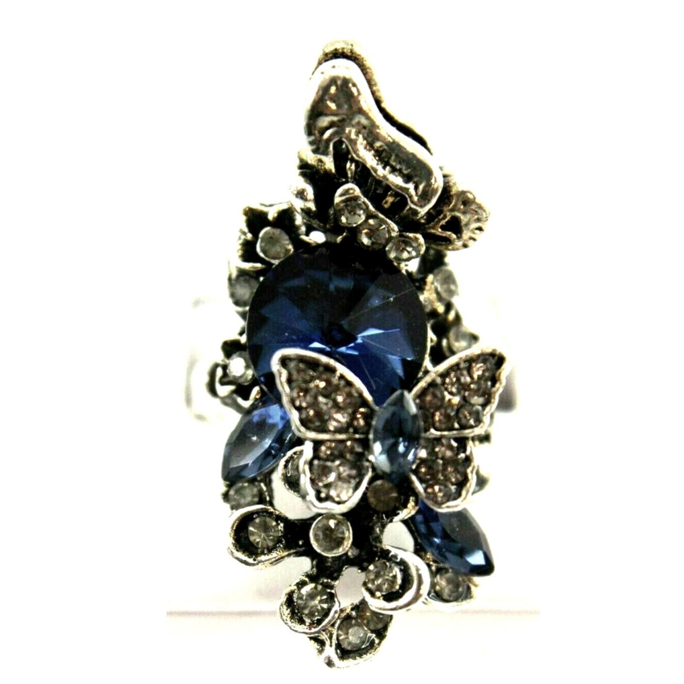 Other Blue & White Rhinestone Crystal Butterfly Flower Ring • Sz 8 Size ONE SIZE - 1 Thumbnail