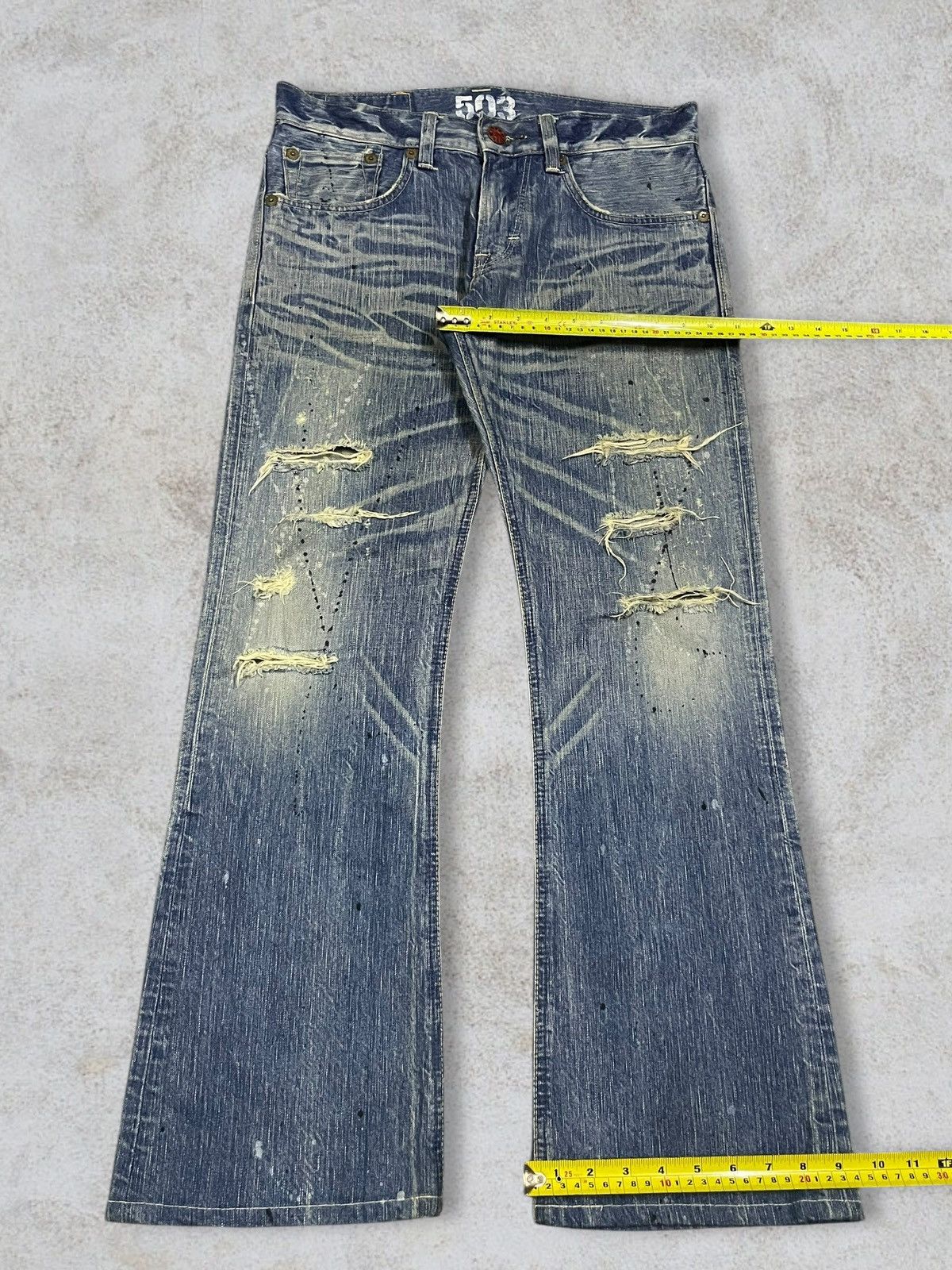 POST ARCHIVE FACTION (PAF) Vintage Edwin Paint Splatter Distressed Washed Flare Jeans Size US 32 / EU 48 - 15 Thumbnail
