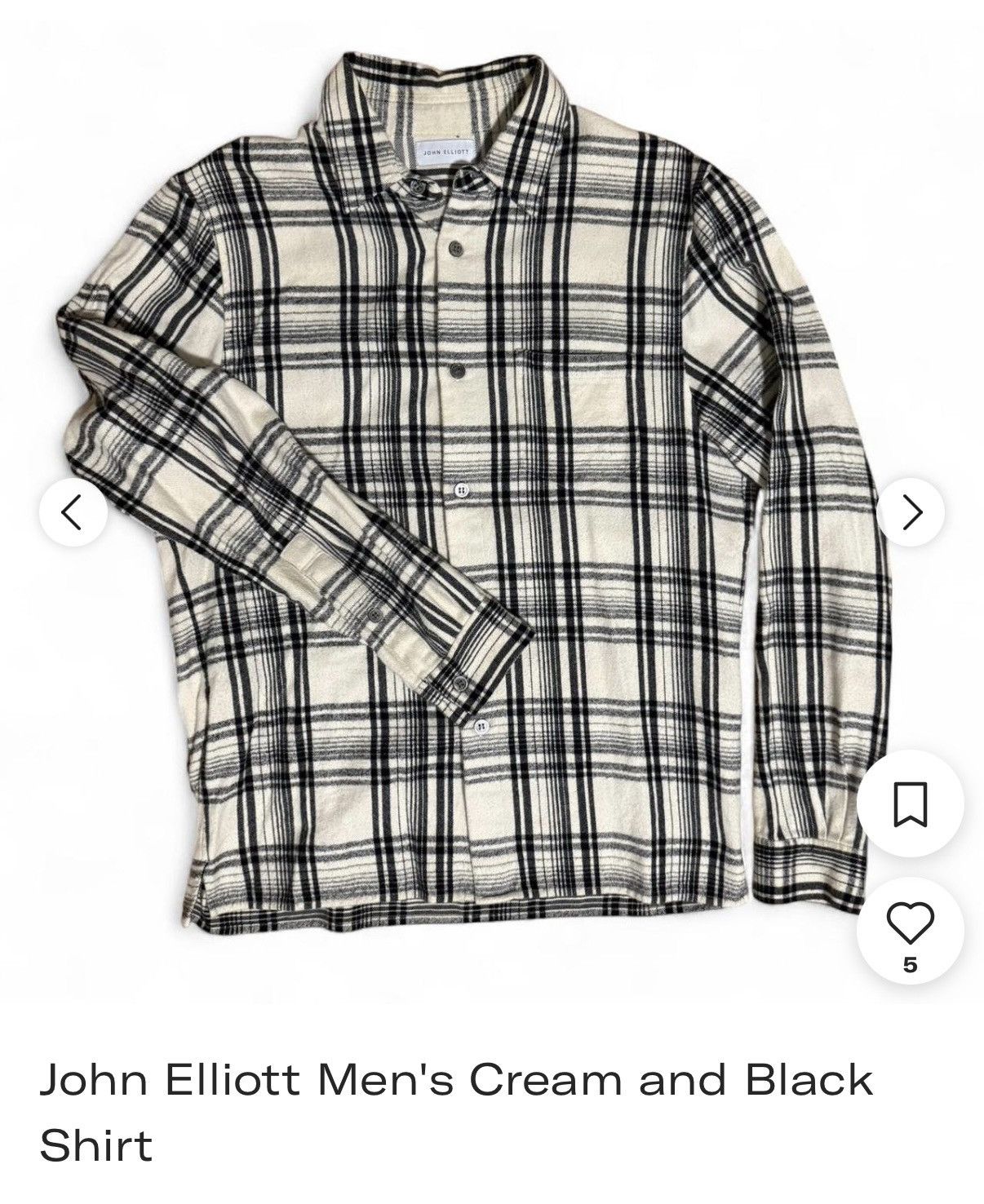 John Elliott John Elliott Men's Cream and Black Shirt Size US XL / EU 56 / 4 - 6 Thumbnail