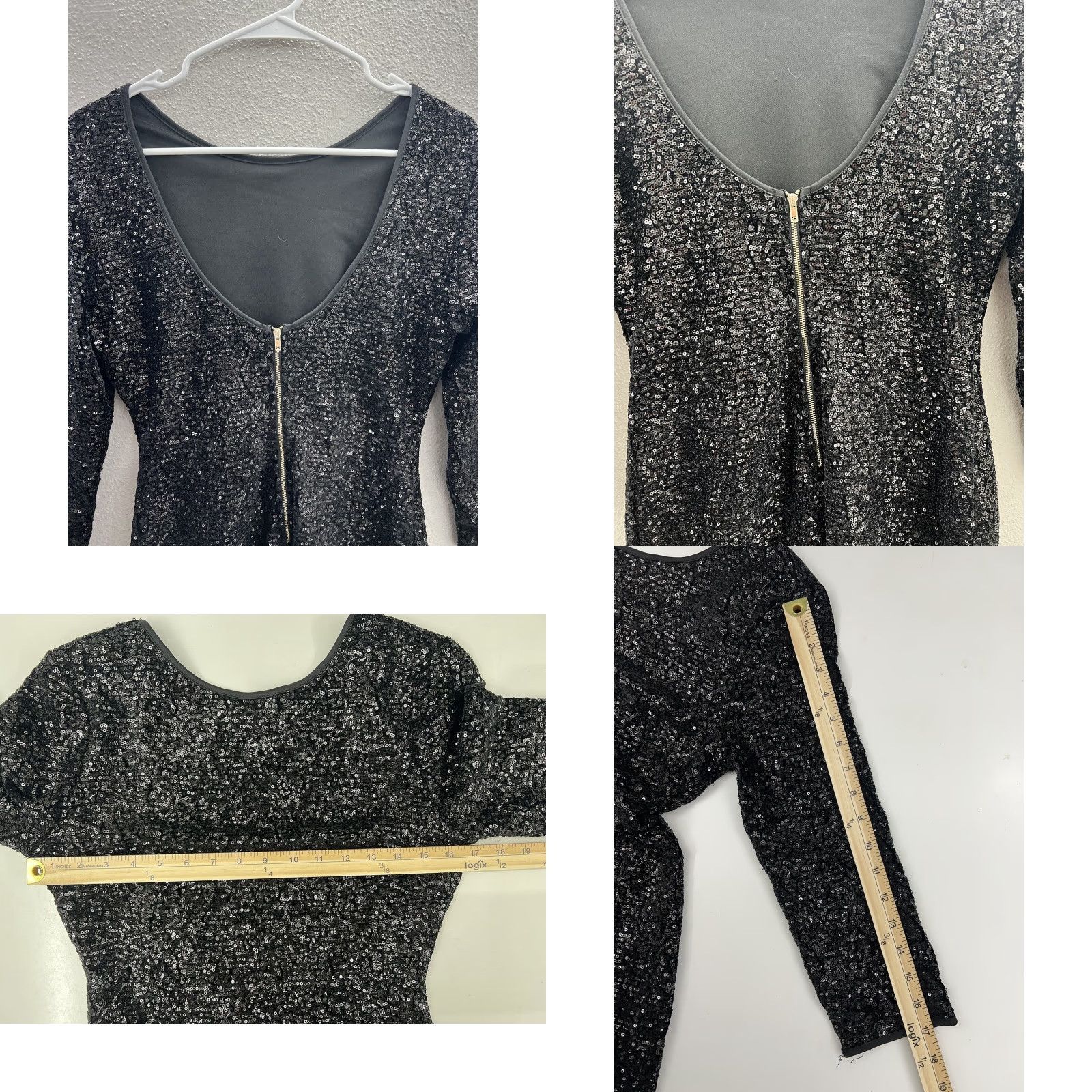 Fashion Nova Womens Fashion Nova Black Sequin Long Sleeve Low Back Dress Size Small Size S / US 4 / IT 40 - 8 Thumbnail