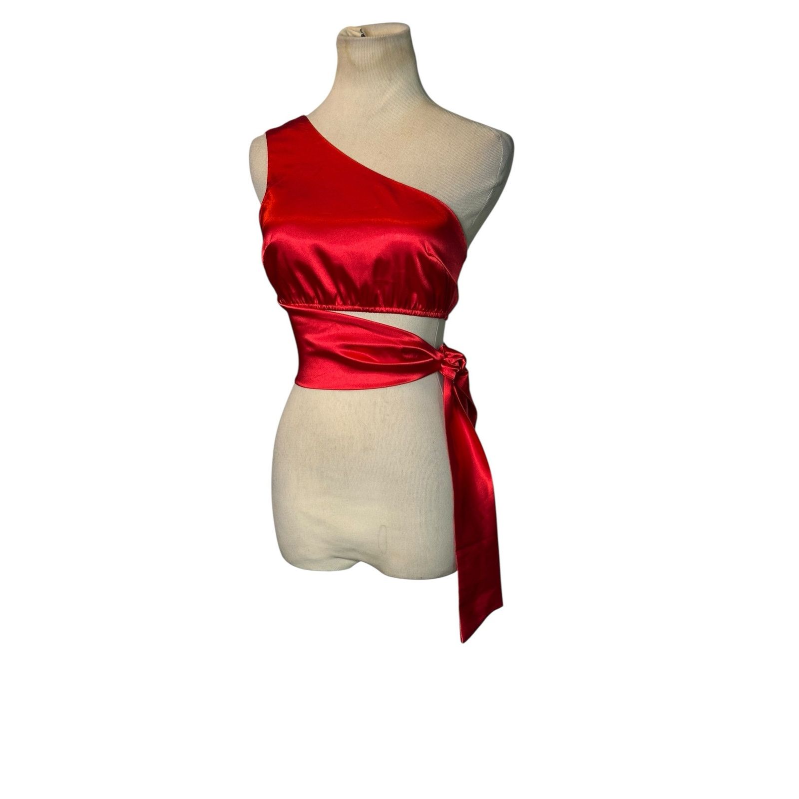 Shein Shein Red Calvaya One Shoulder Tie Side Satin Top size XS Size XS / US 0-2 / IT 36-38 - 13 Thumbnail
