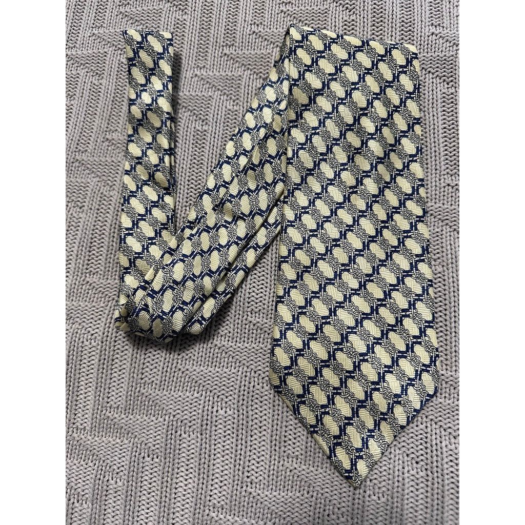 Vintage Vintage Henri Christian cream geometric print silk tie Size ONE SIZE - 1 Thumbnail